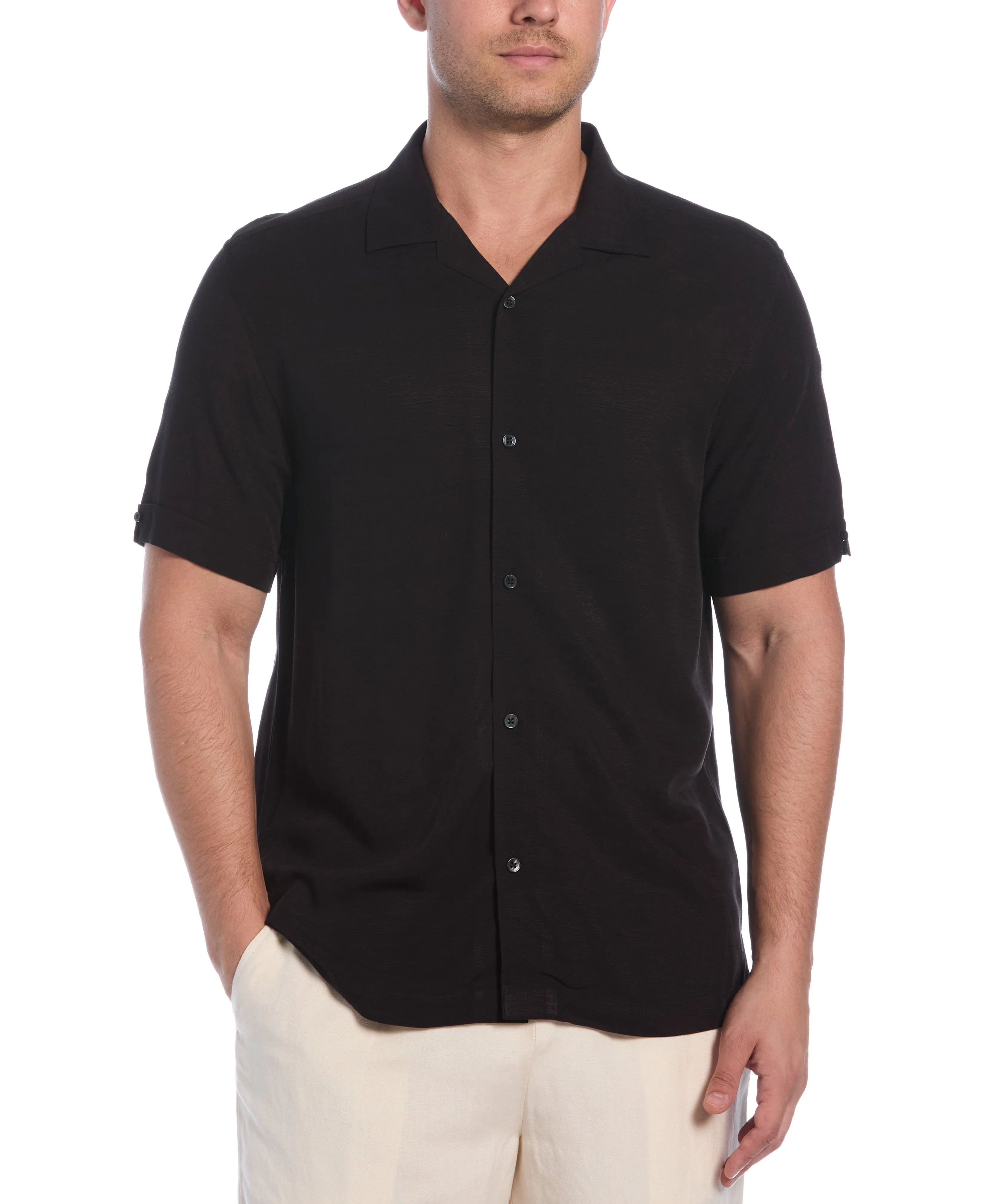 Solid Textured Cuban Collar Shirt sold by Cubavera
