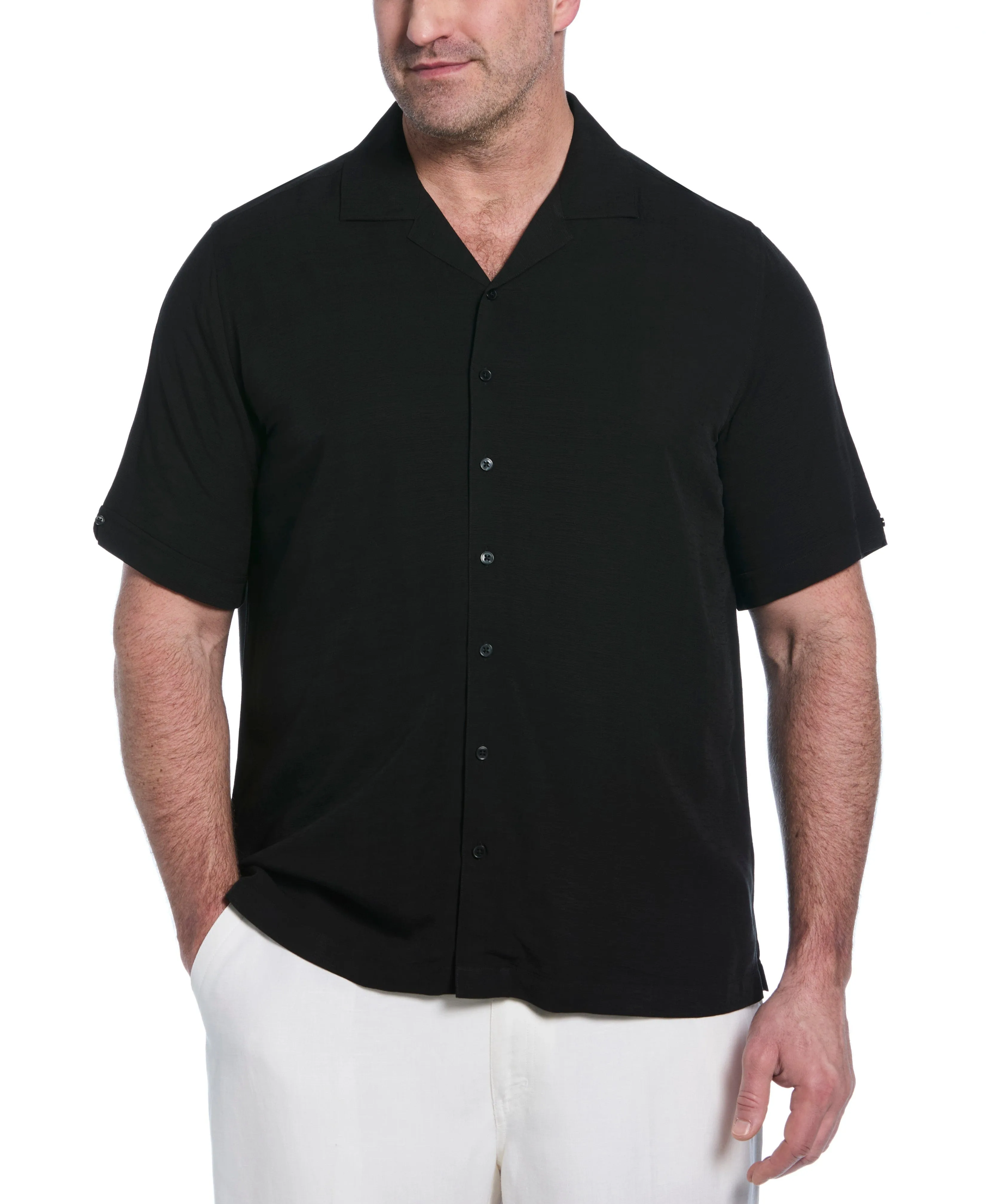 Big & Tall Solid Textured Cuban Collar Shirt sold by Cubavera