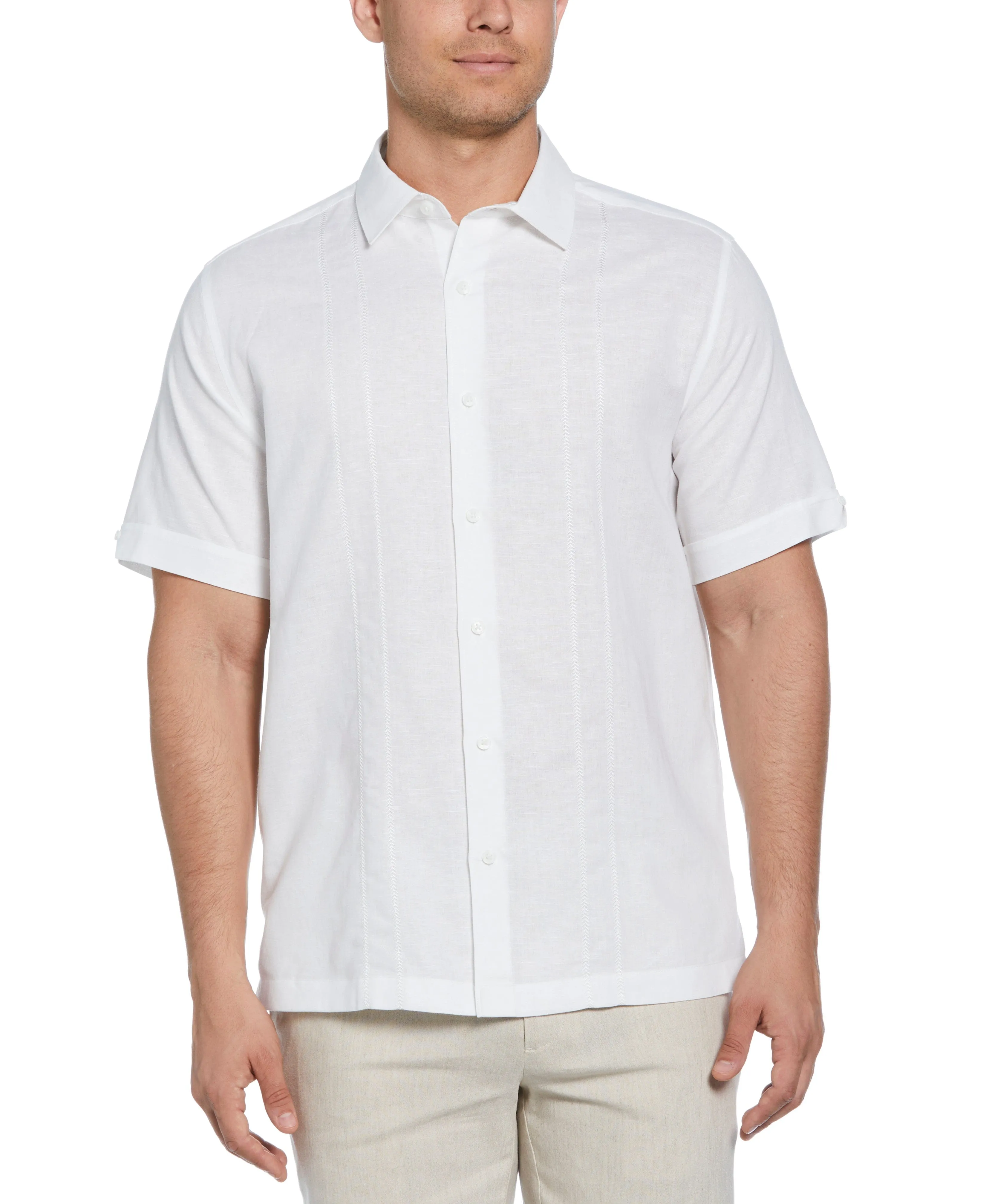 Linen Blend Embroidered Panel Shirt sold by Cubavera