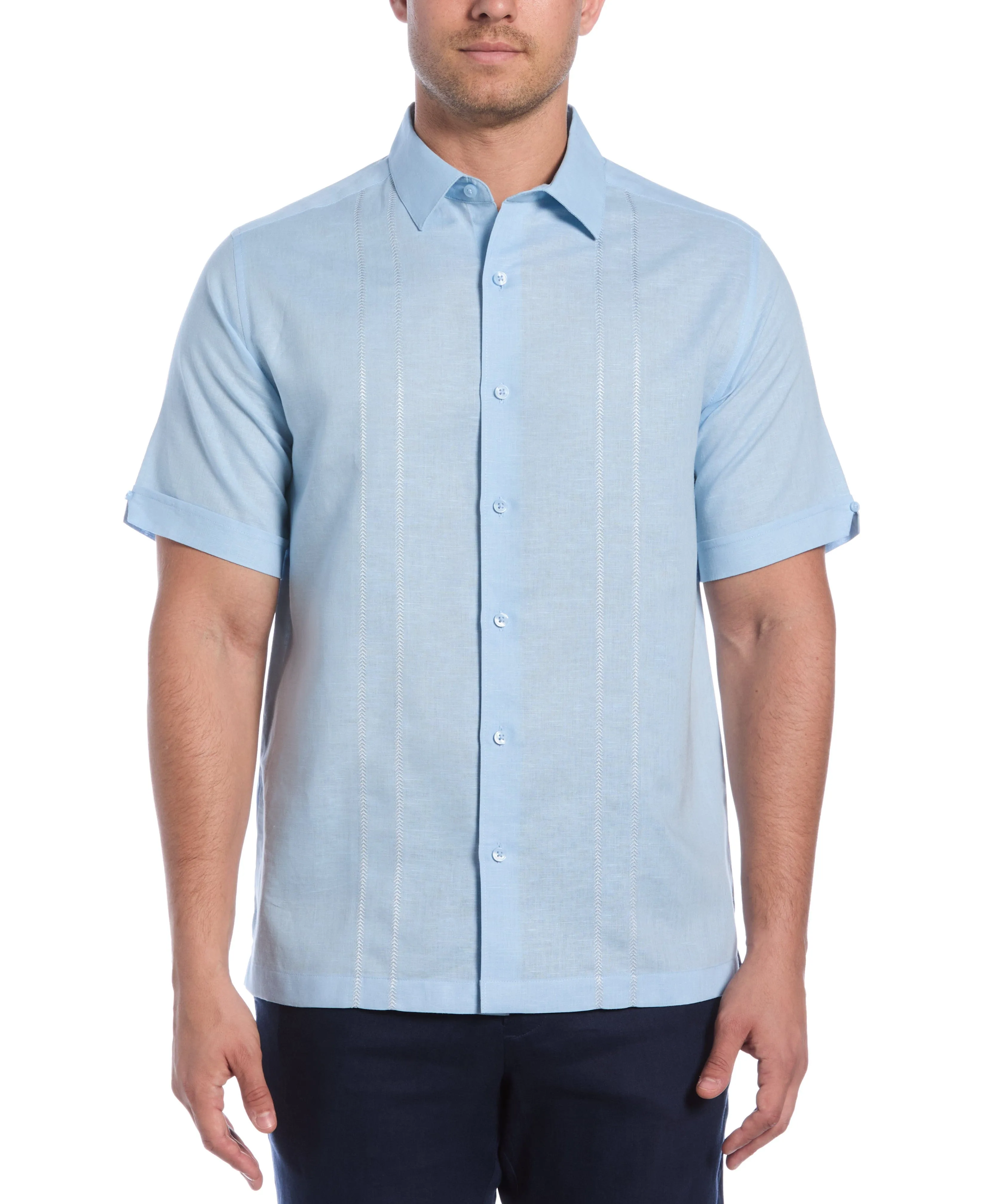 Linen Blend Embroidered Panel Shirt sold by Cubavera