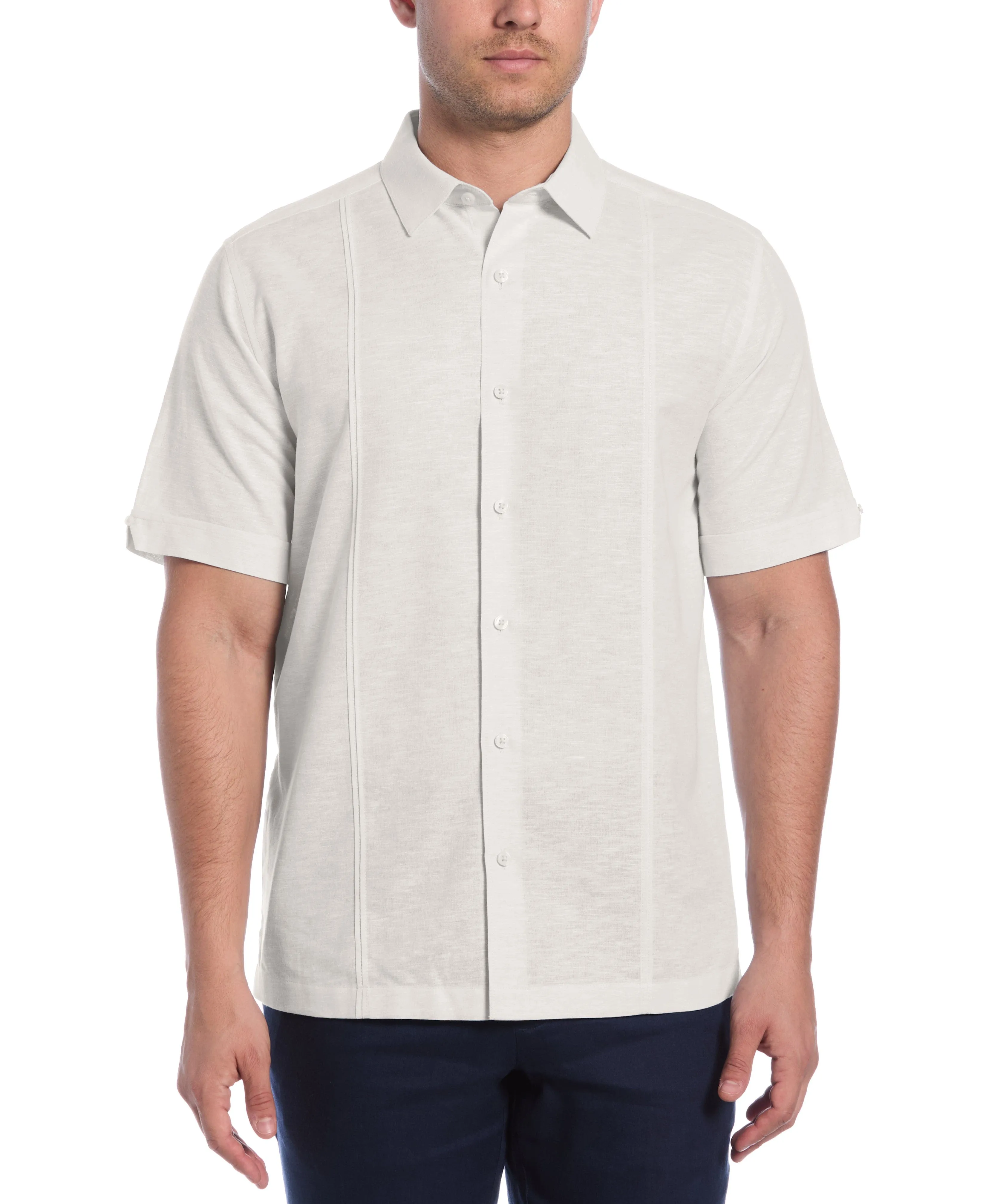 Linen Blend Panel Shirt sold by Cubavera