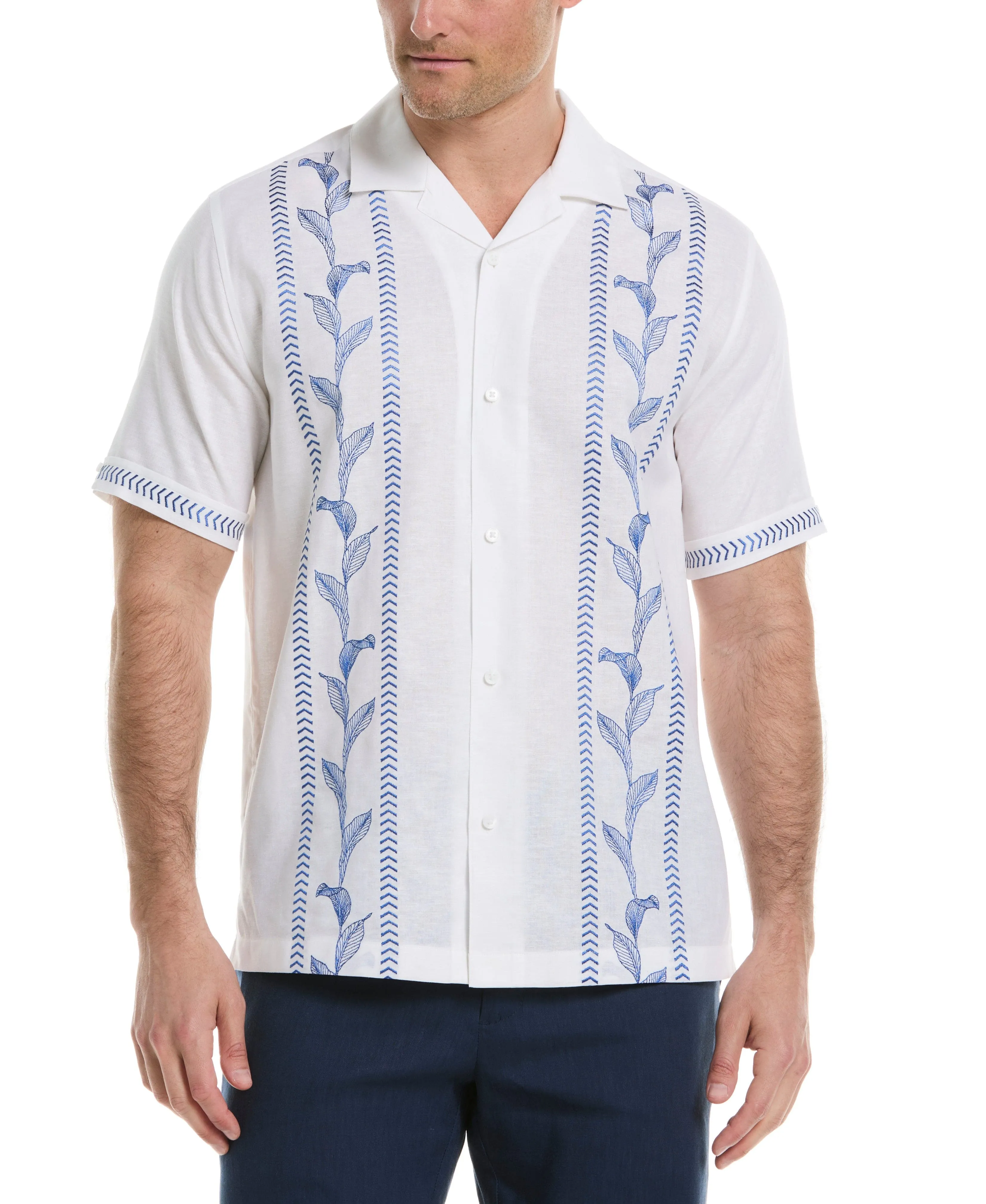 Embroidery Leaf Panel Shirt sold by Cubavera