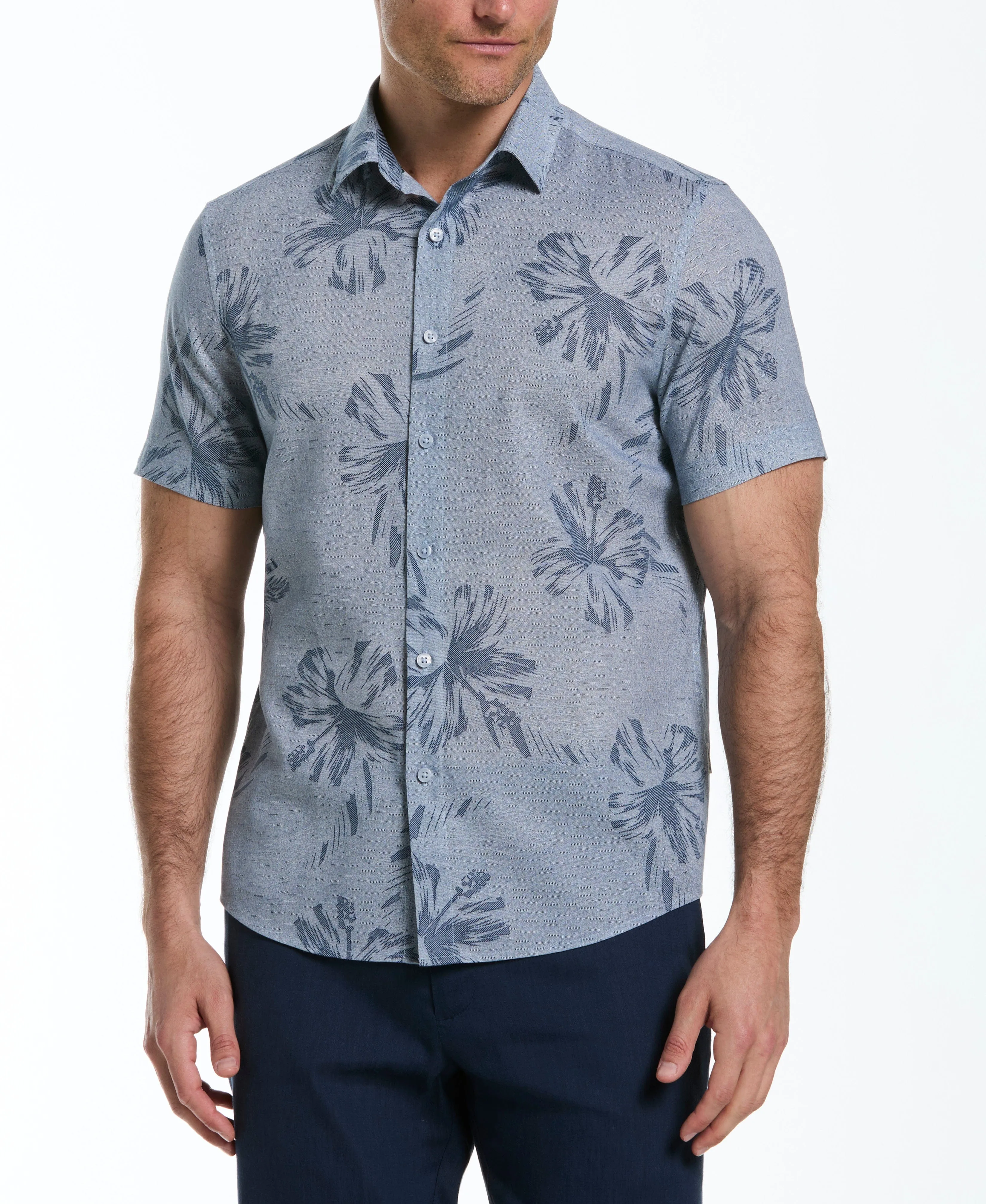 Linen Blend Tropical Tonal Print Shirt sold by Cubavera