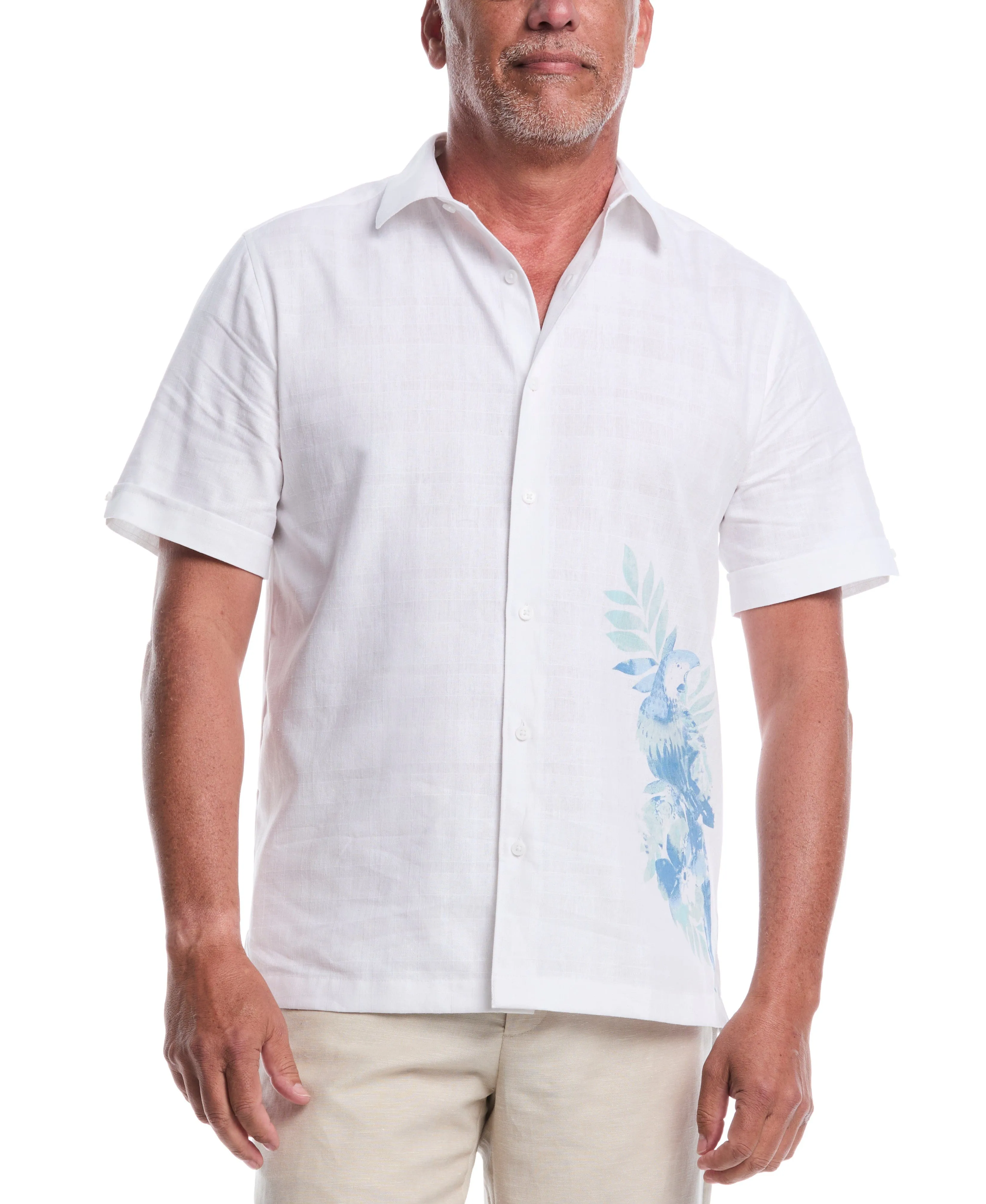 Linen Blend Tropical Print Shirt sold by Cubavera