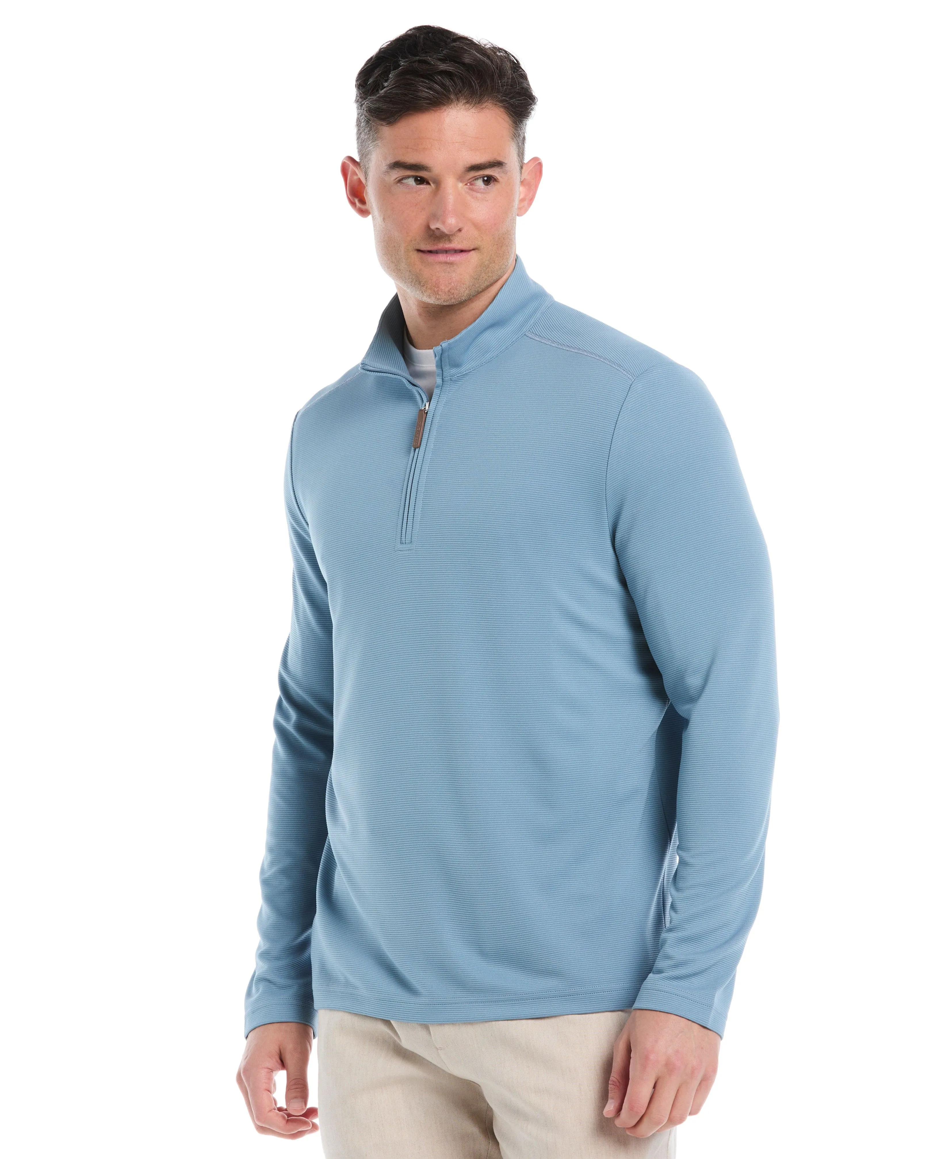 Solid Textured 1/4 Zip Pullover Sweater sold by Cubavera