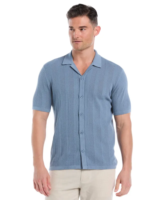 Mesh Stripe Short Sleeve Sweater sold by Cubavera