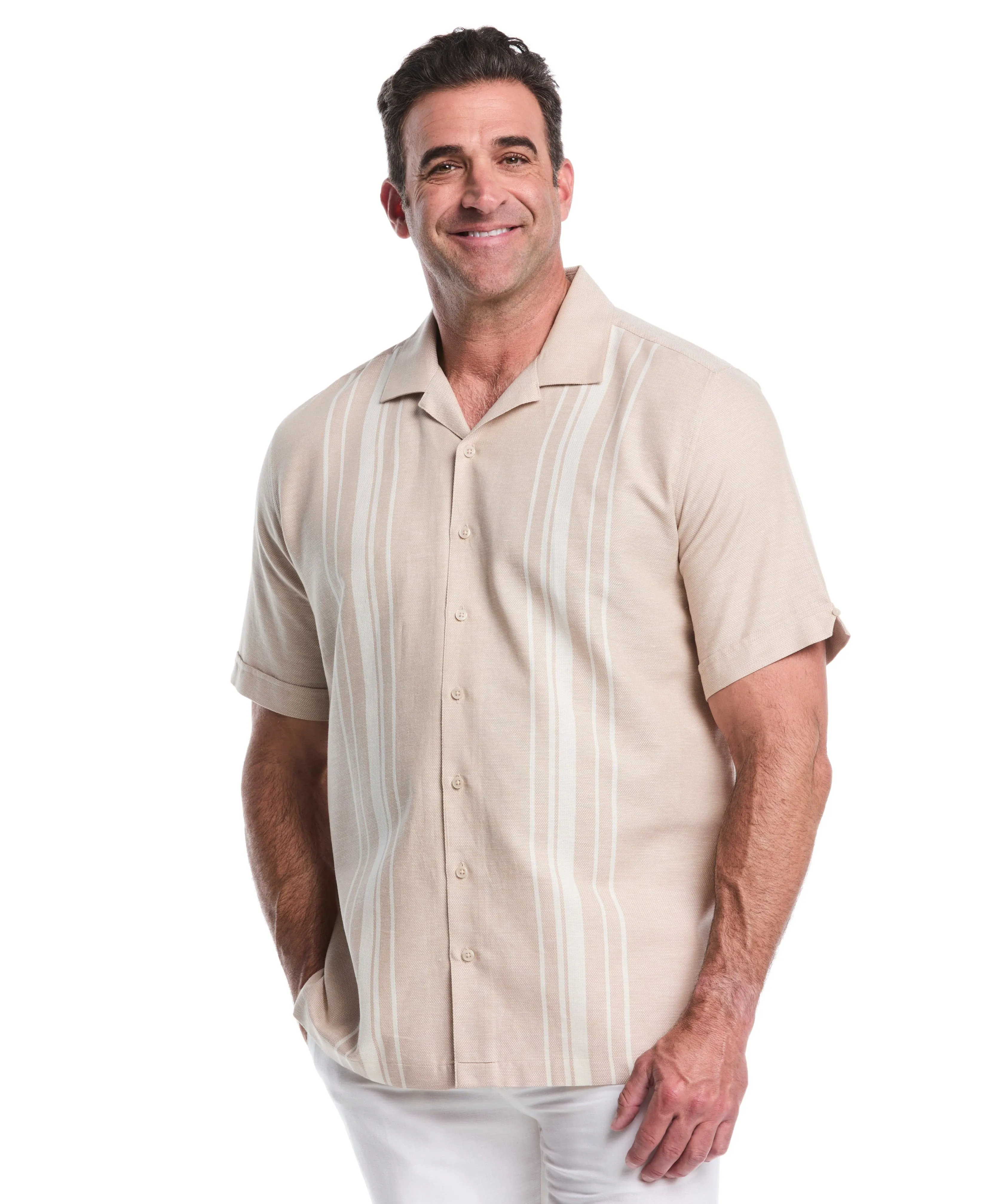Big & Tall Cotton Linen Dobby Panel Shirt sold by Cubavera