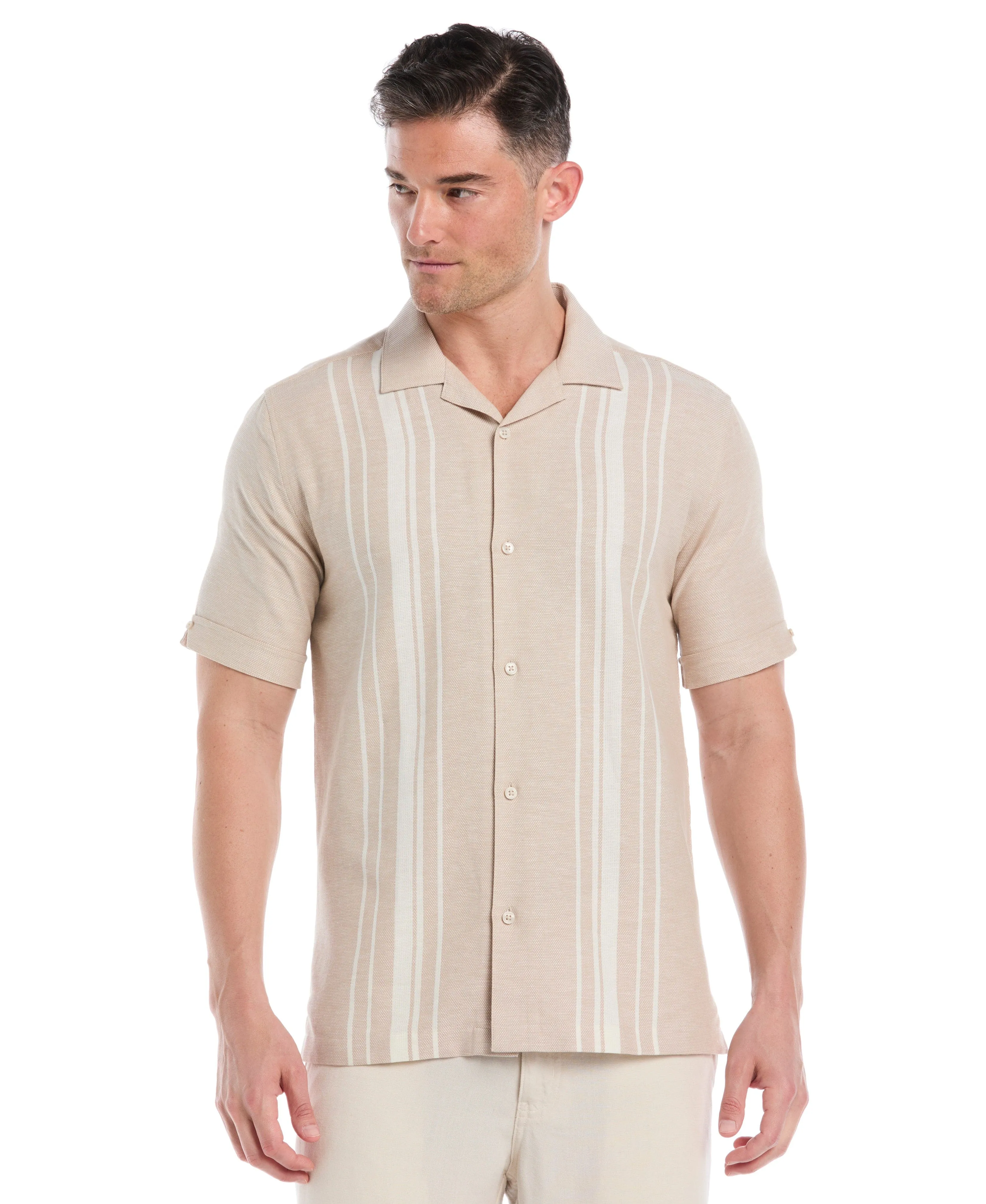 Cotton Linen Dobby Panel Shirt sold by Cubavera