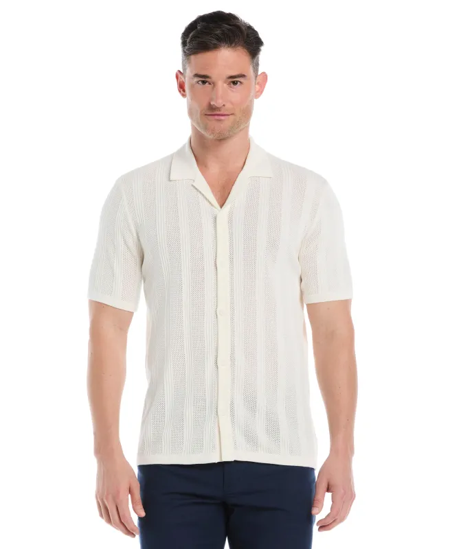 Mesh Stripe Short Sleeve Sweater sold by Cubavera