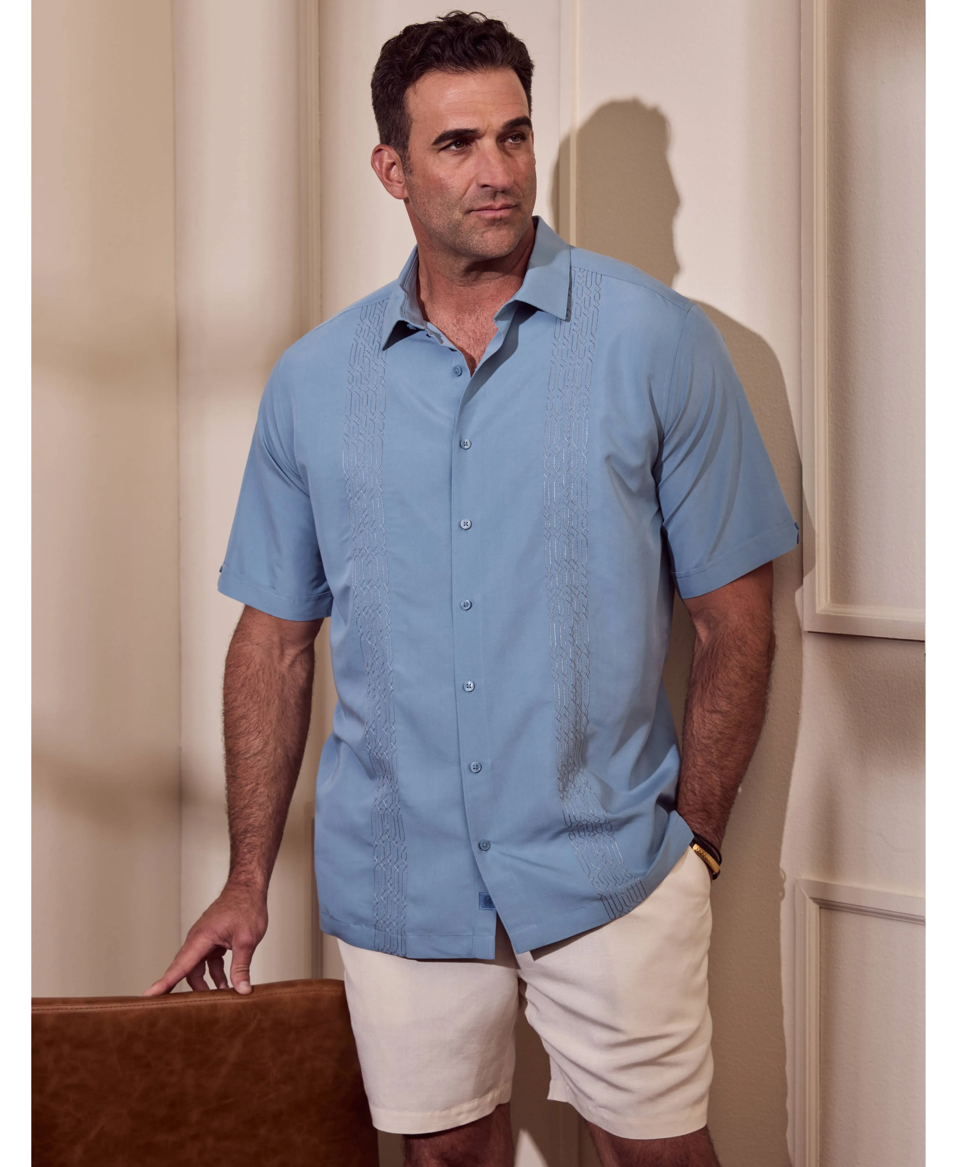Big & Tall Two-Tone Geo Embroidered Shirt sold by Cubavera product image thumbnail 2
