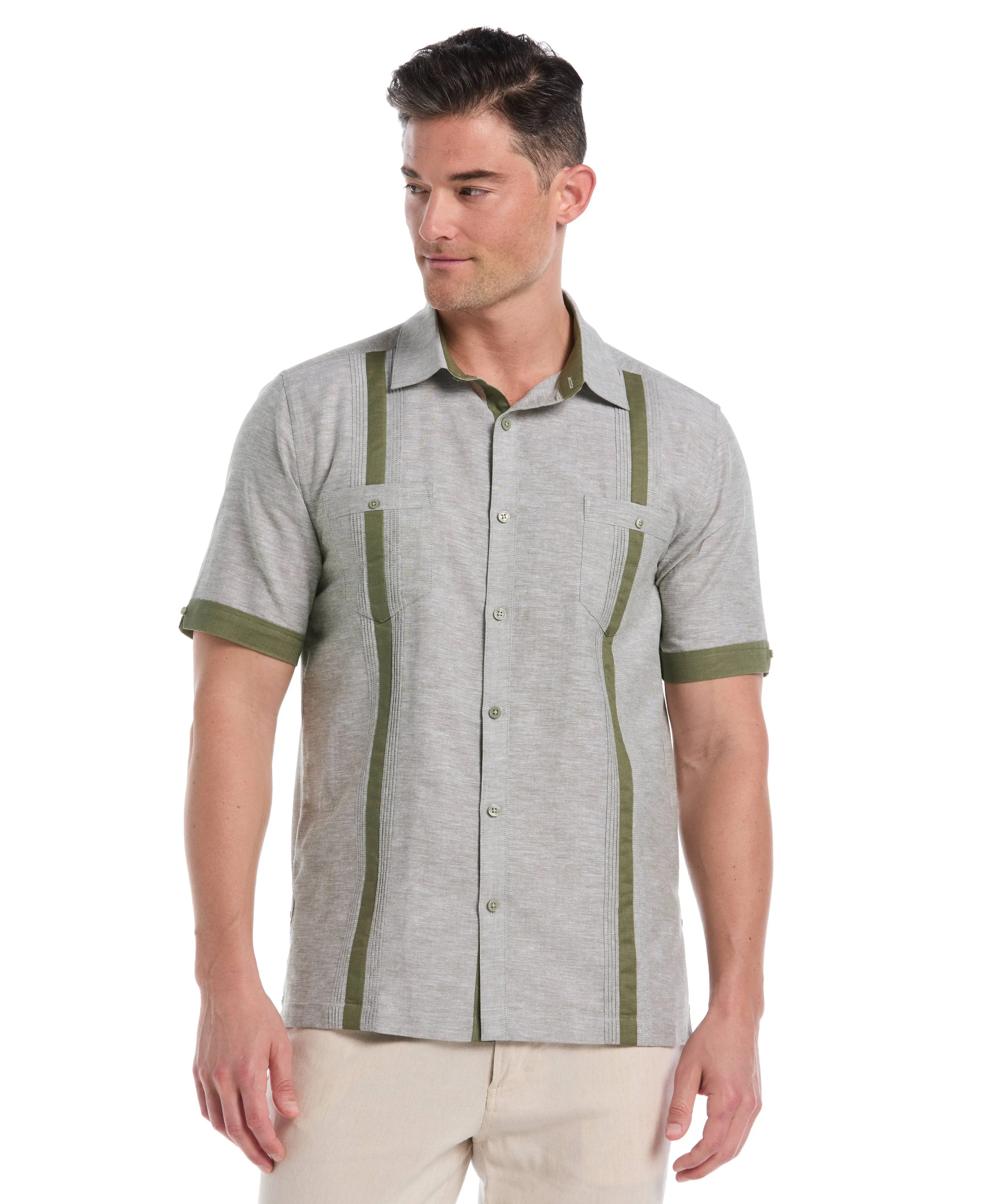 Linen Blend Cross Dye Guayabera Shirt sold by Cubavera