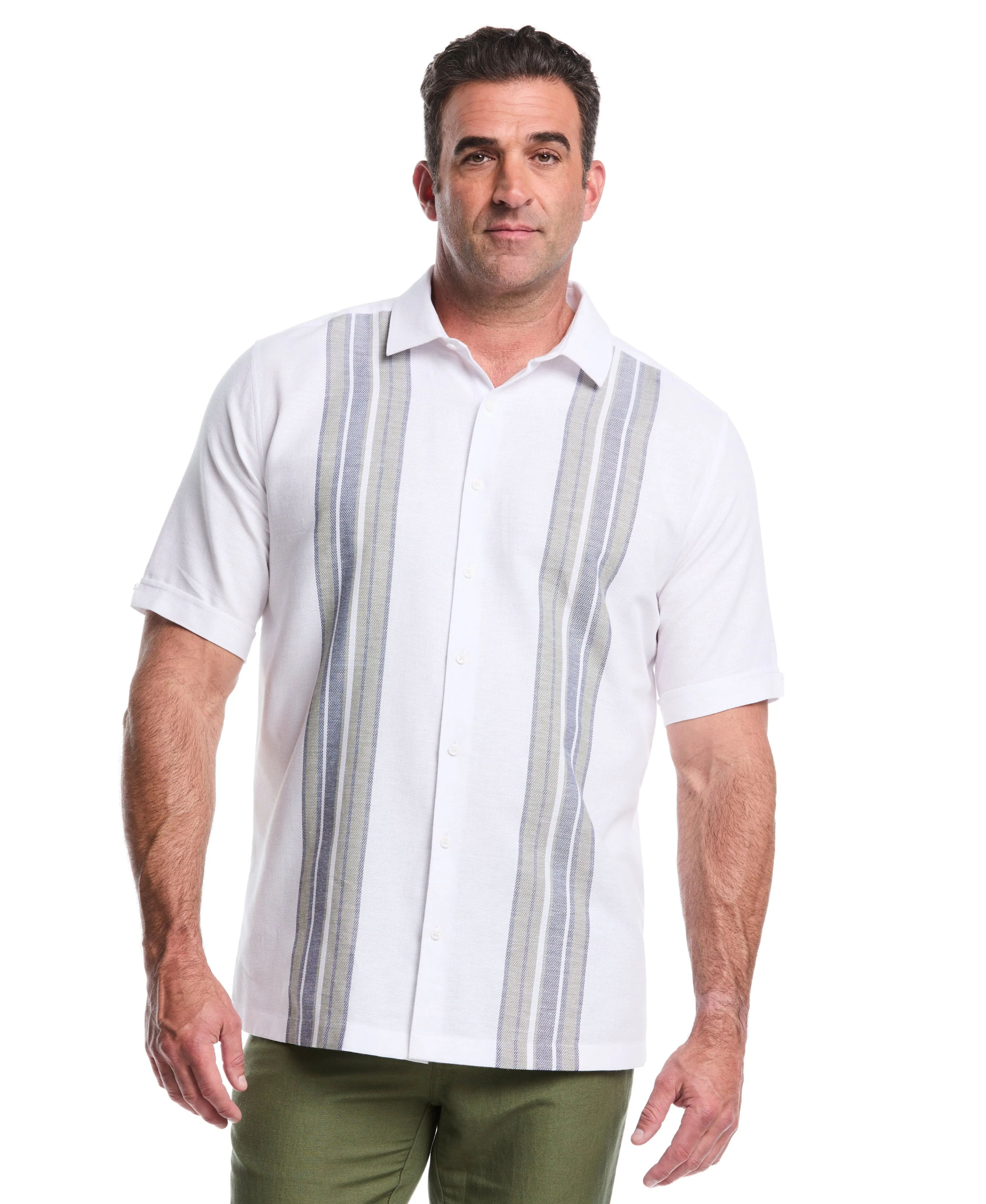 Big & Tall Cotton-Linen Blend Panel Shirt sold by Cubavera