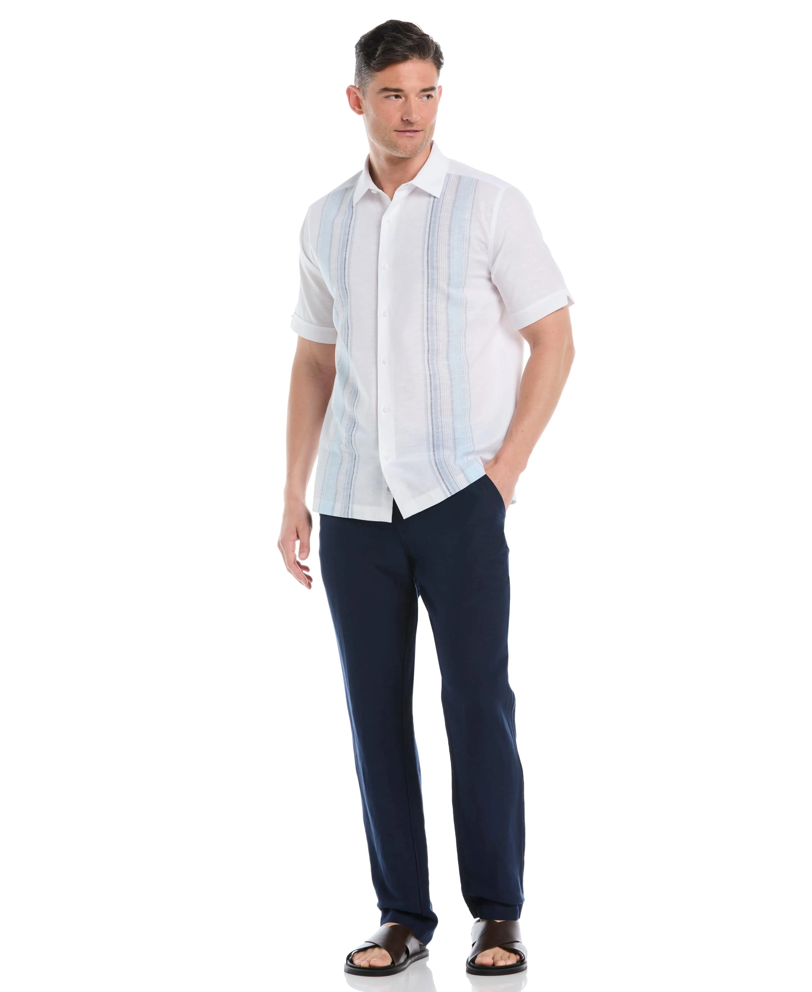 Big & Tall Linen Blend Yarn Dye Panel Shirt sold by Cubavera product image thumbnail 4