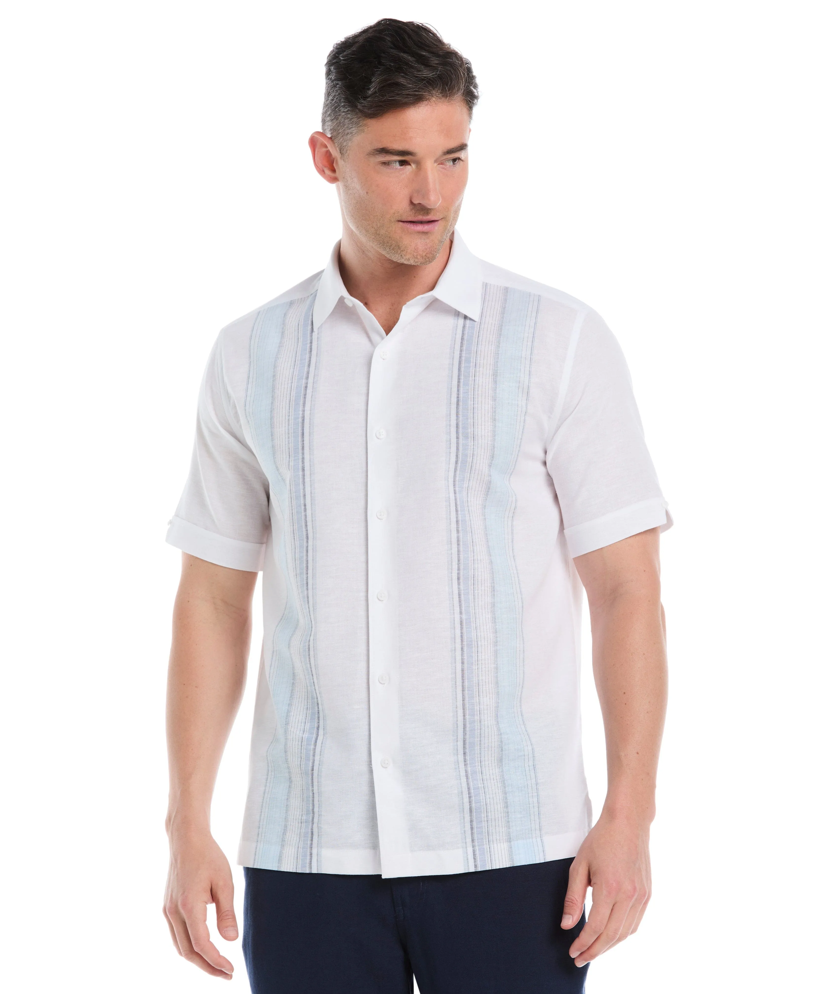 Big & Tall Linen Blend Yarn Dye Panel Shirt sold by Cubavera