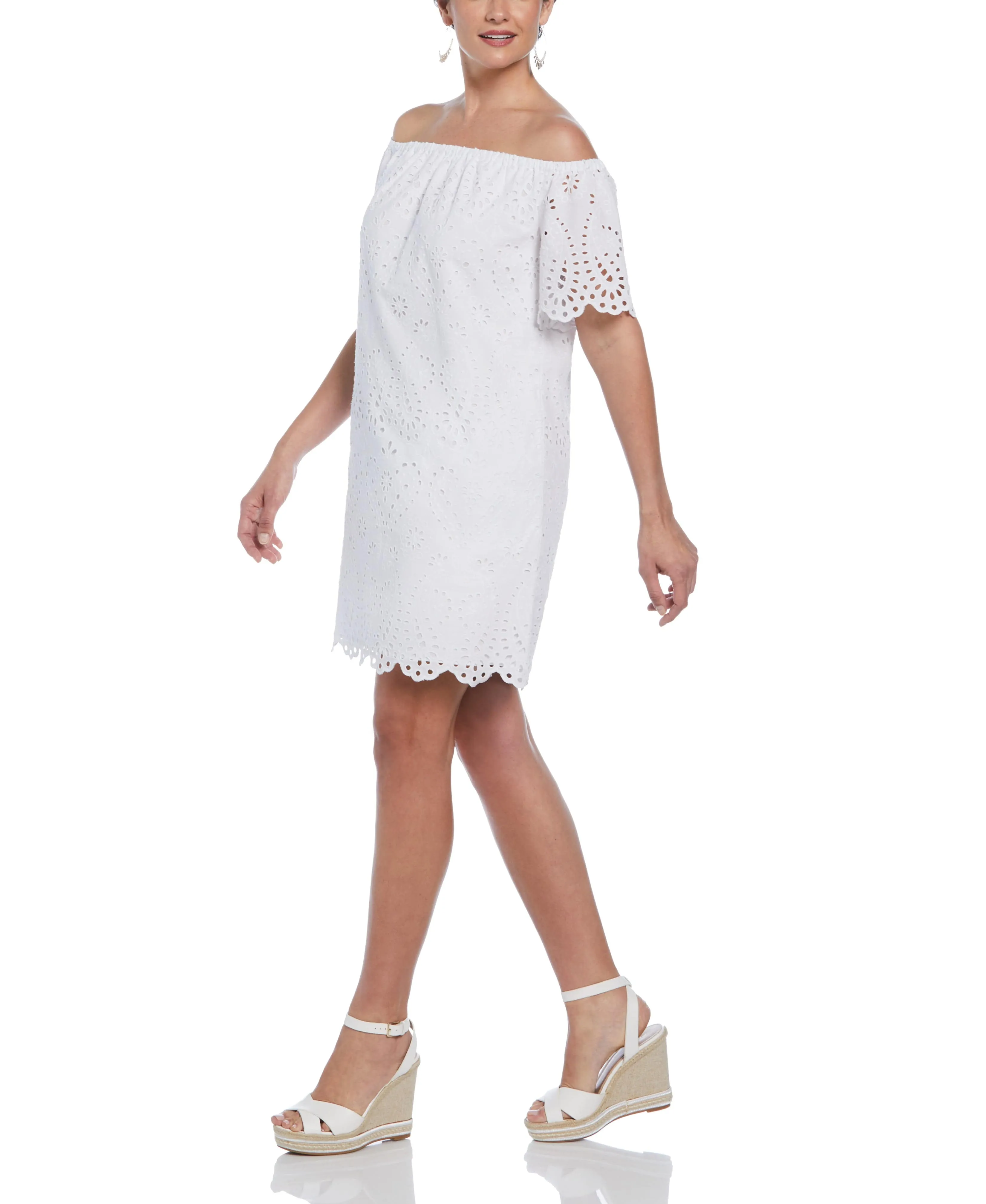 Off-Shoulder Embroidered Eyelet Dress sold by Cubavera