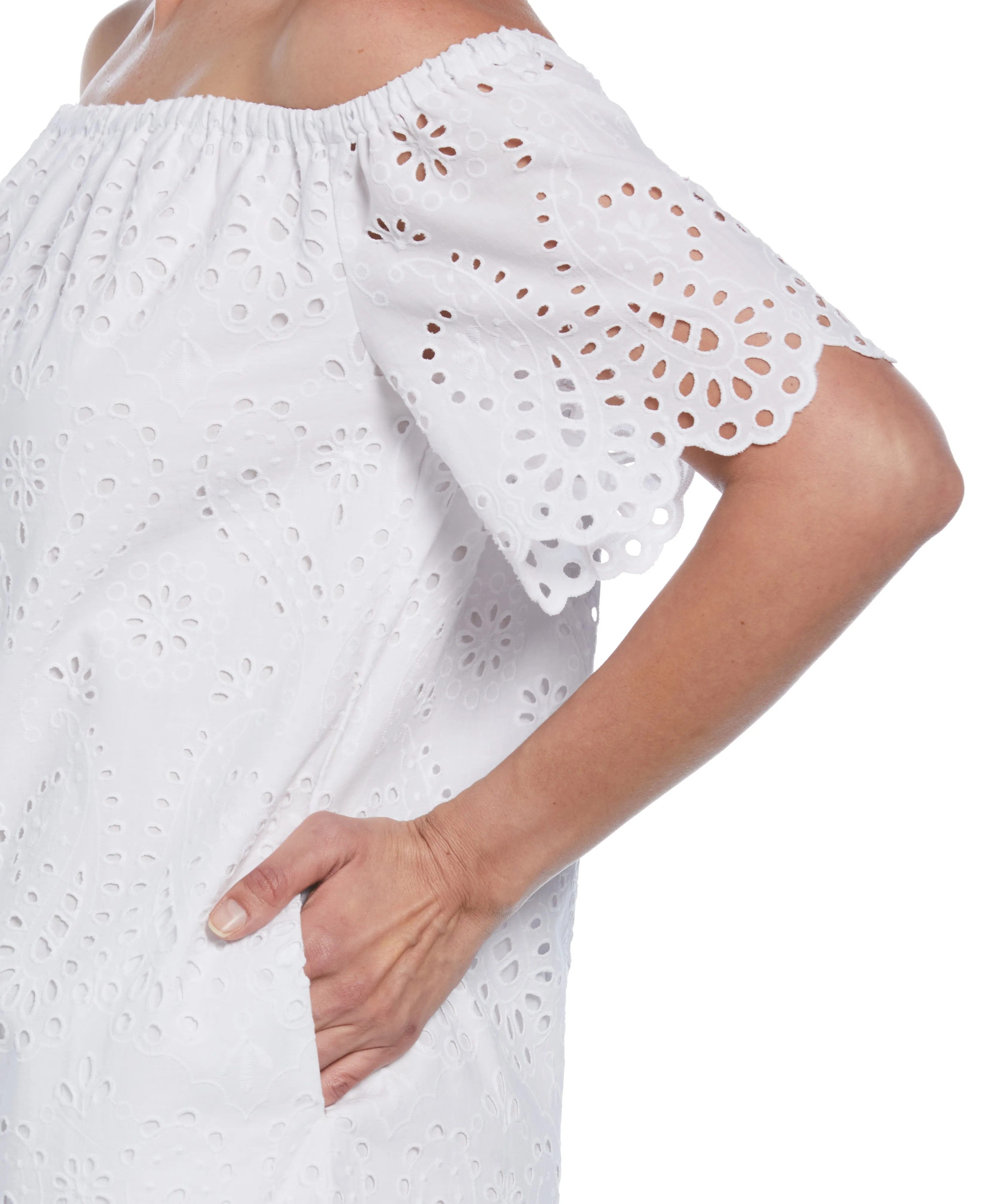 Off-Shoulder Embroidered Eyelet Dress sold by Cubavera product image thumbnail 4