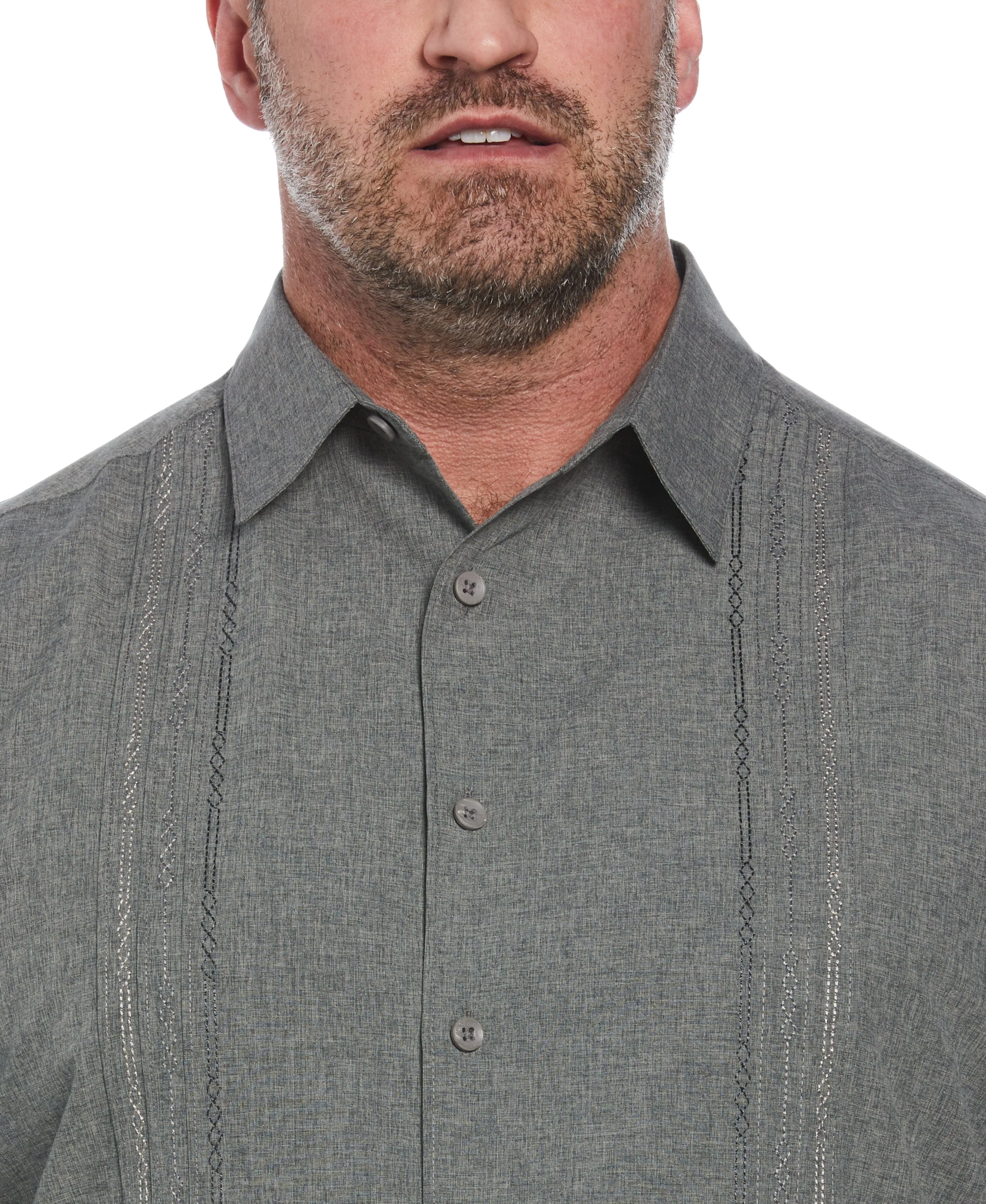 Big & Tall Geo Embroidered Panel Chambray Shirt sold by Cubavera product image thumbnail 3