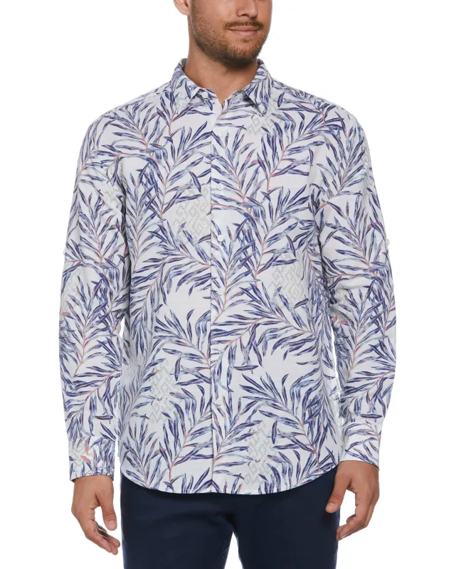 Linen Blend Geo Leaf Print Shirt sold by Cubavera