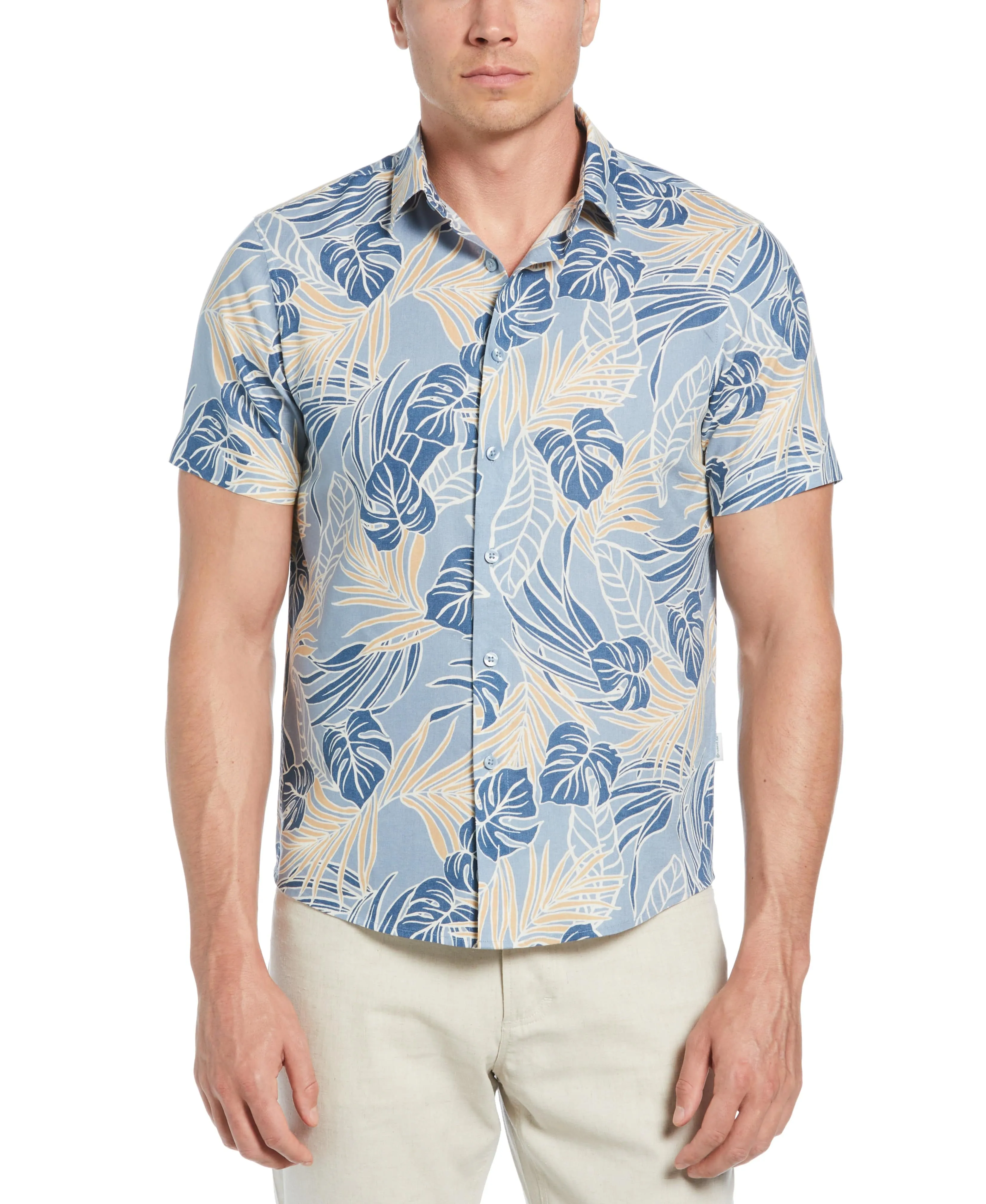 Linen-Blend Leaf Outline Print Shirt sold by Cubavera