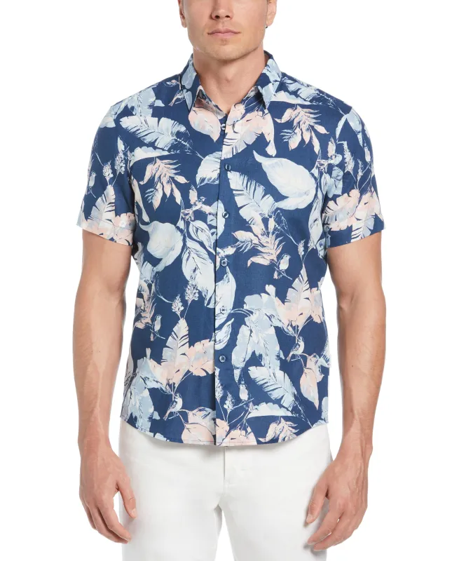 Linen-Blend Tropical Bird Print Shirt sold by Cubavera