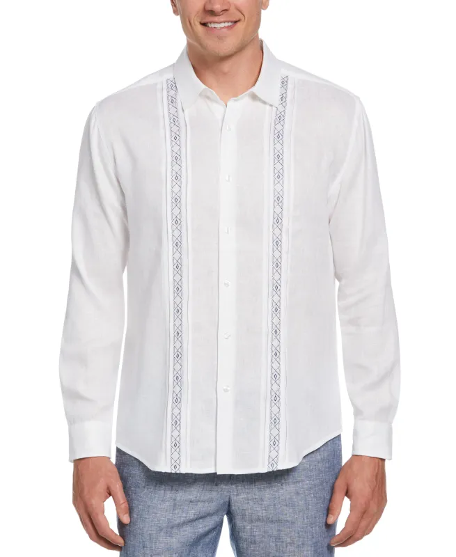 Cross Dye Linen Pintuck Embroidered Panel Shirt sold by Cubavera