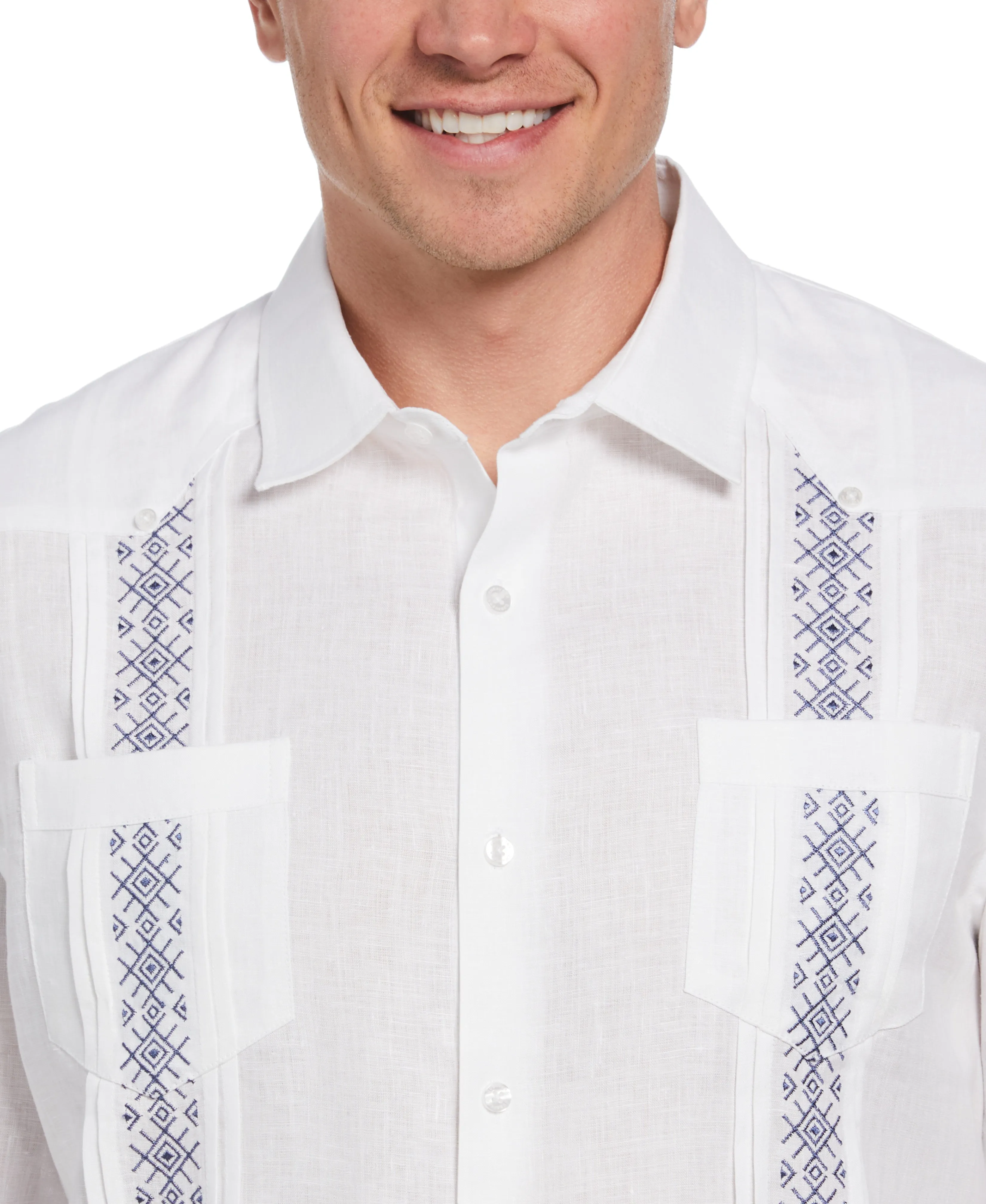 Solid Linen Guayabera Shirt With Contrast Embroidery sold by Cubavera product image thumbnail 4