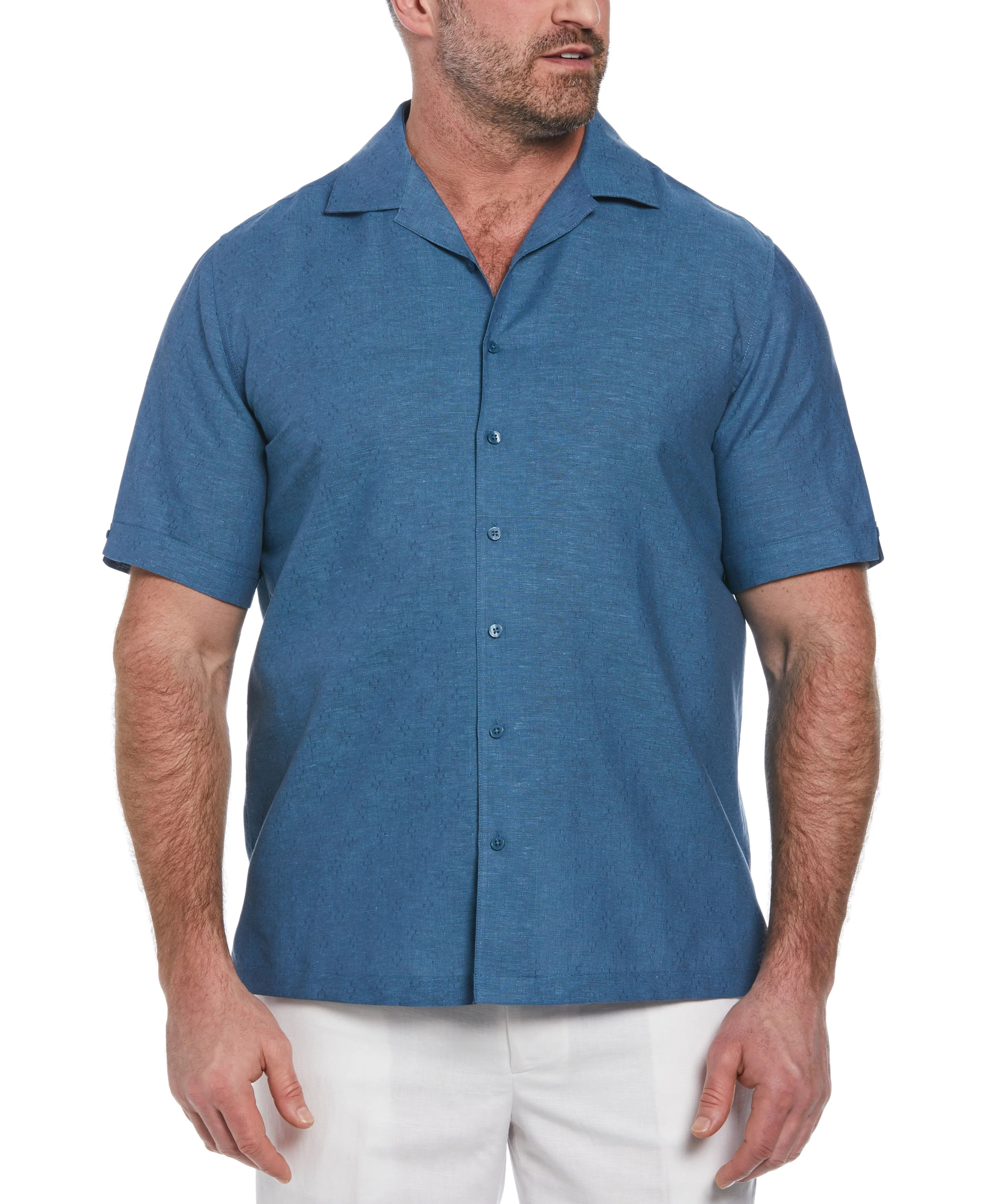 Big & Tall Linen Blend Dobby Camp Collar Shirt sold by Cubavera