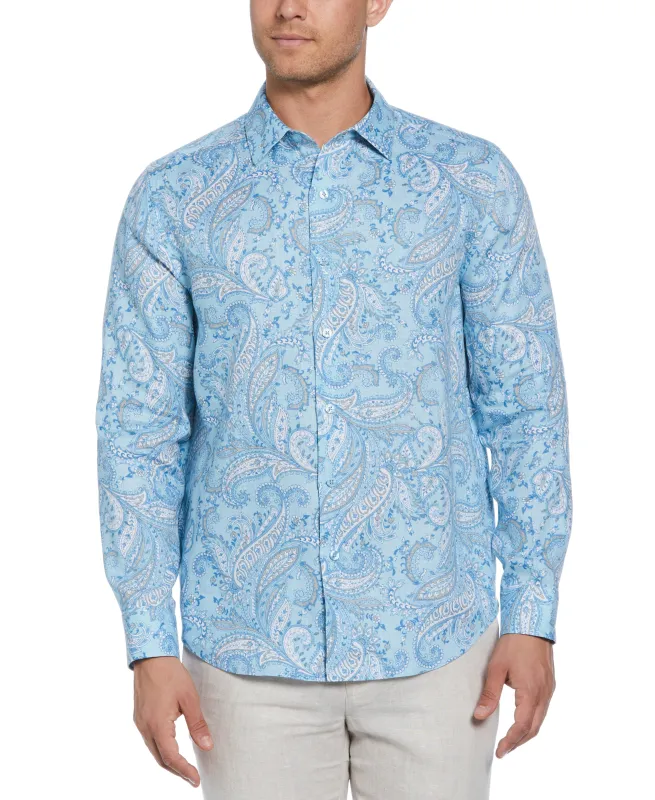Long Sleeve Linen Allover Paisley Printed Shirt sold by Cubavera