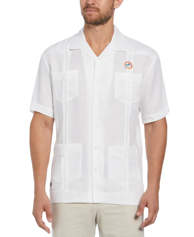 Big & Tall Miami Dolphins Throwback Logo Linen Short Sleeve 4 Pocket Guayabera sold by Cubavera
