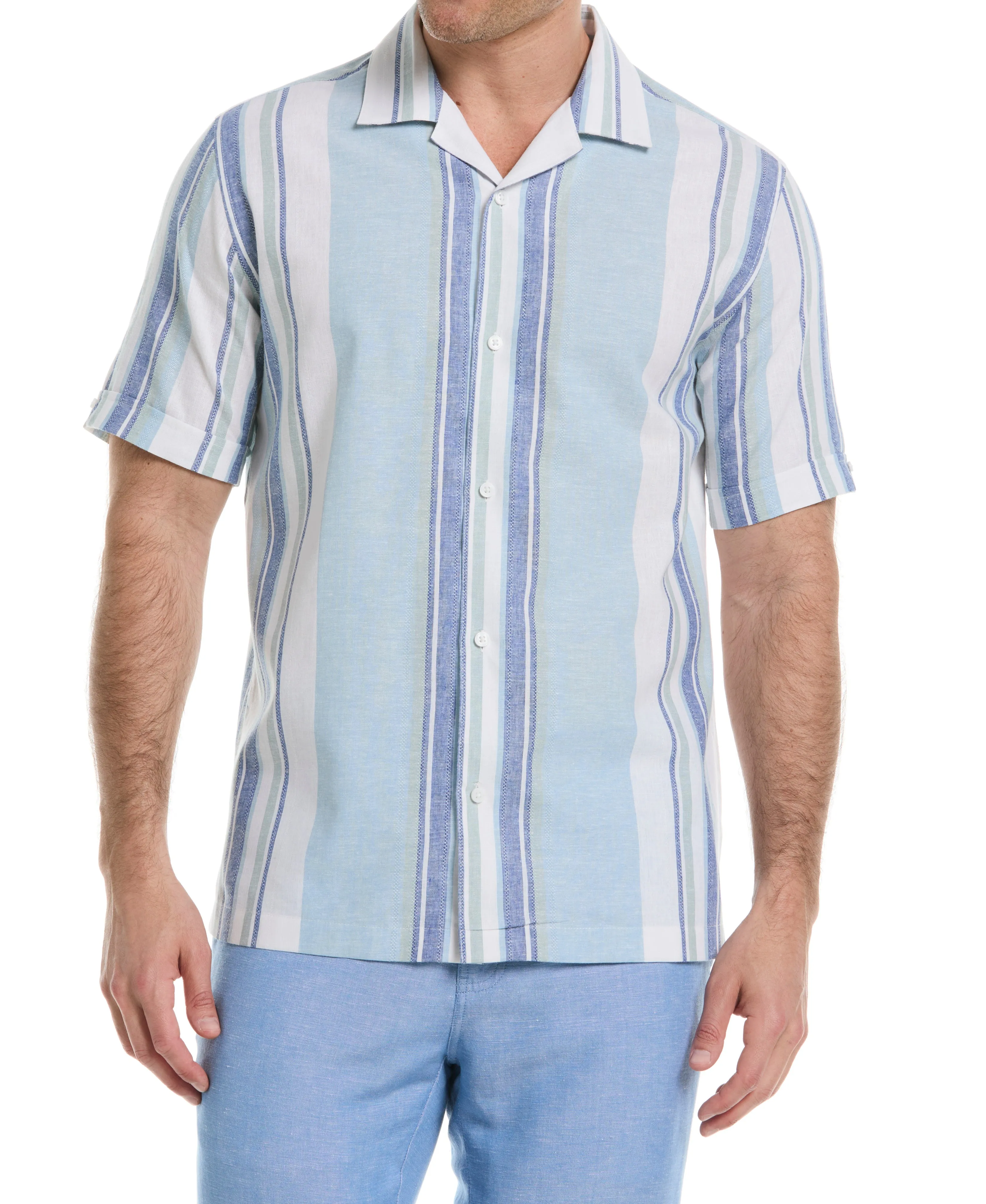 Linen Blend Striped Panel Shirt sold by Cubavera