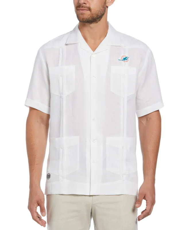 Big & Tall Miami Dolphins Logo Linen Short Sleeve 4 Pocket Guayabera sold by Cubavera
