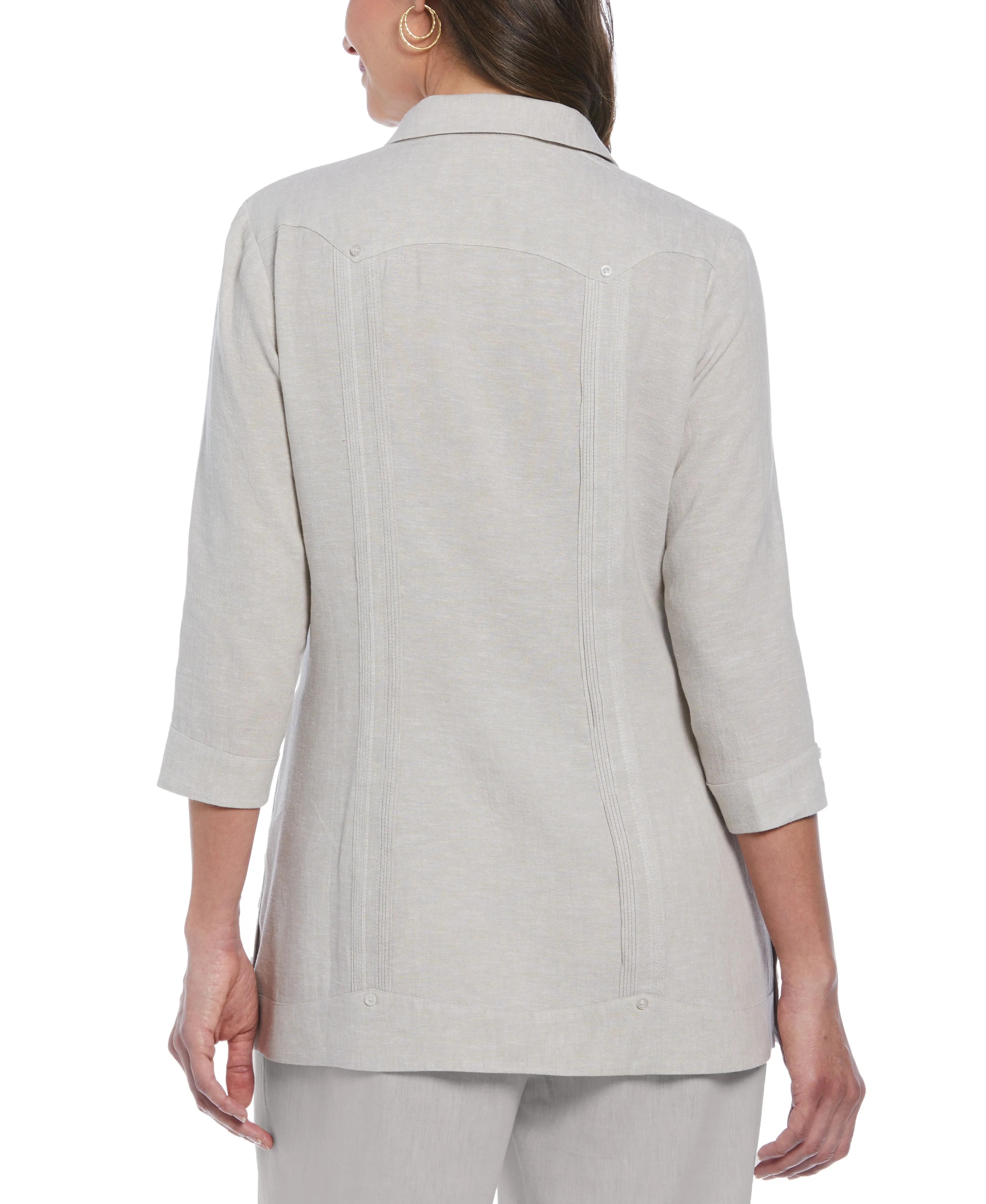 Women's Two-Tone Linen Blend Guayabera Shirt sold by Cubavera product image thumbnail 2