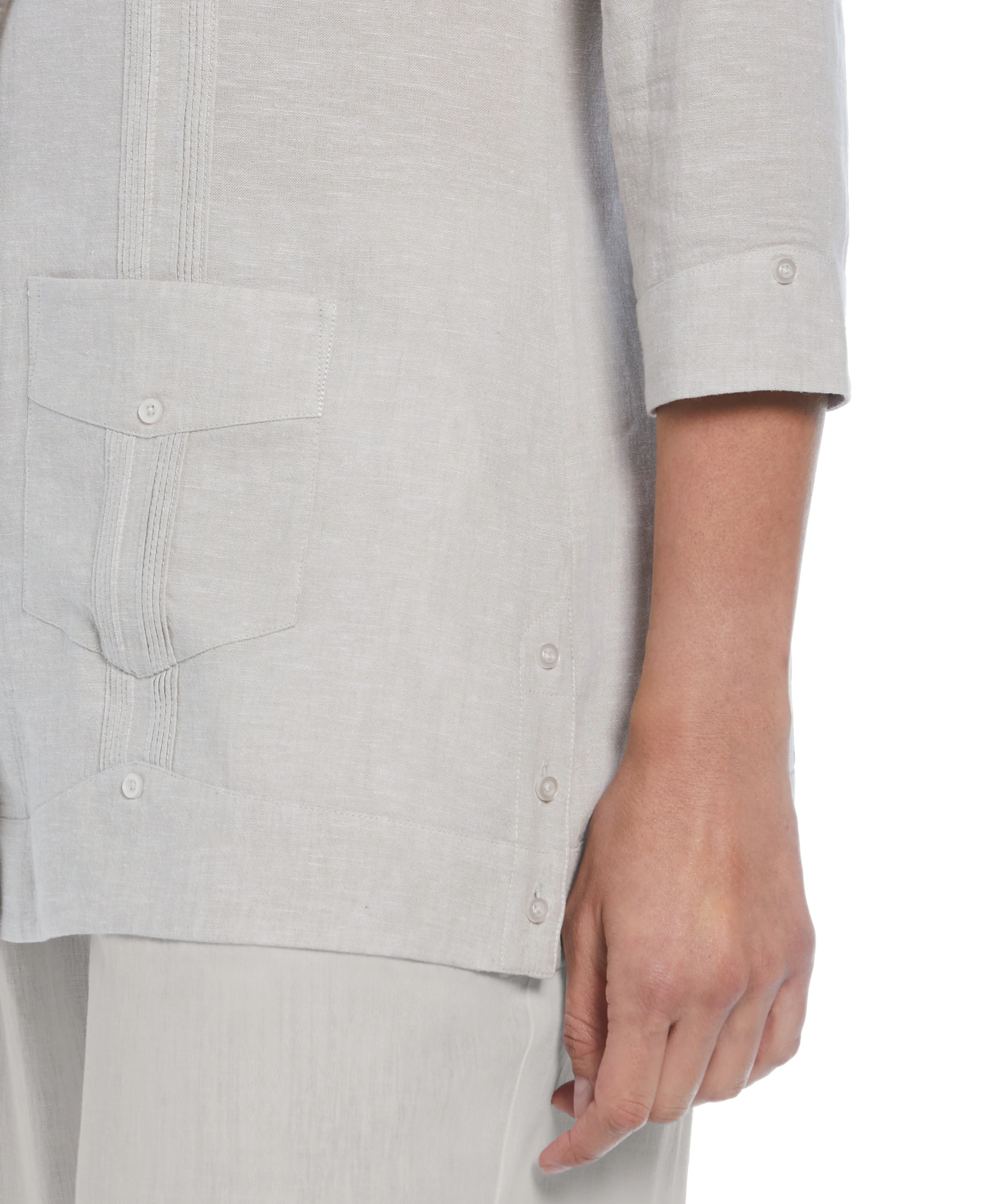 Women's Two-Tone Linen Blend Guayabera Shirt sold by Cubavera product image thumbnail 3