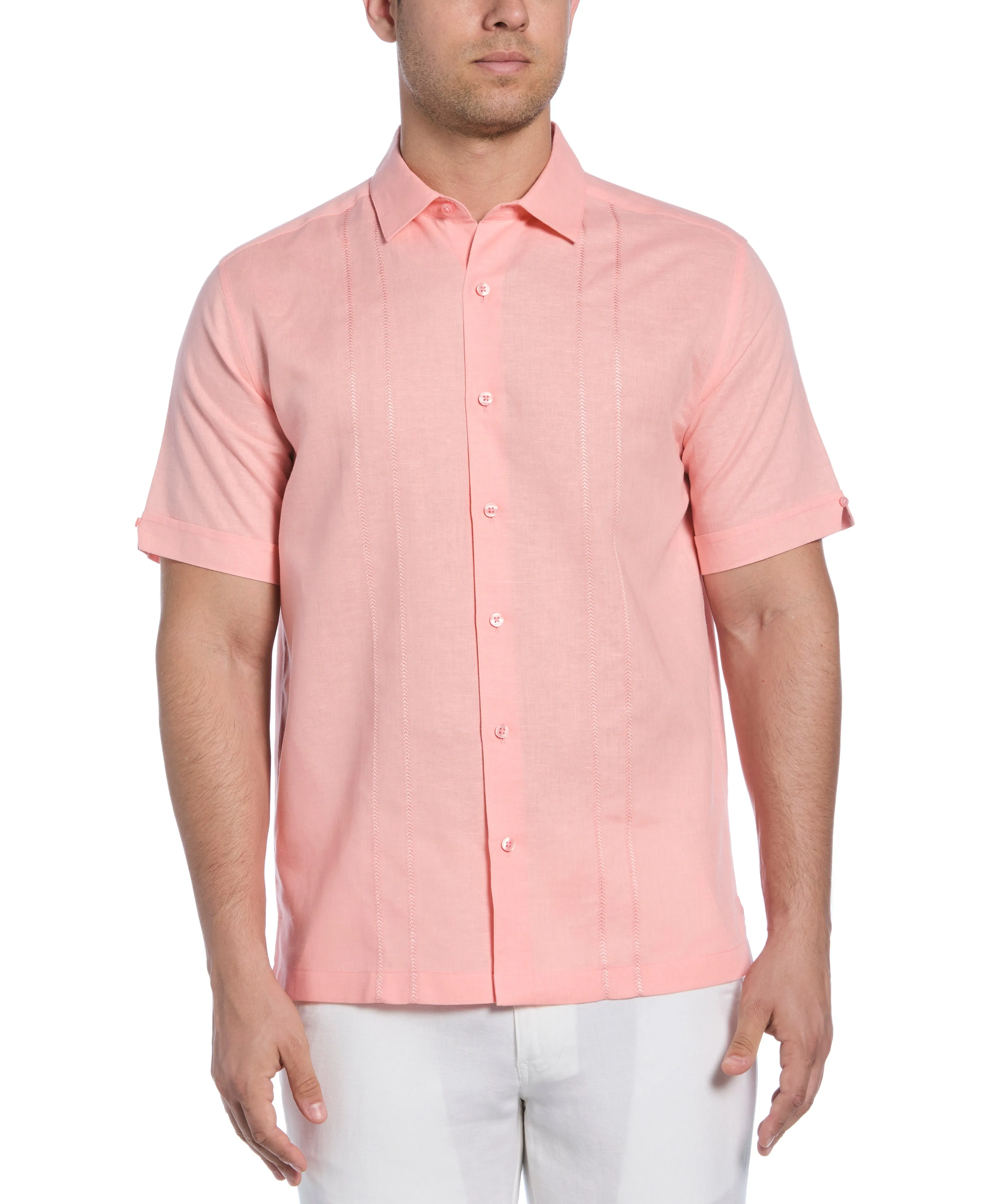 Linen Blend Embroidered Panel Shirt sold by Cubavera