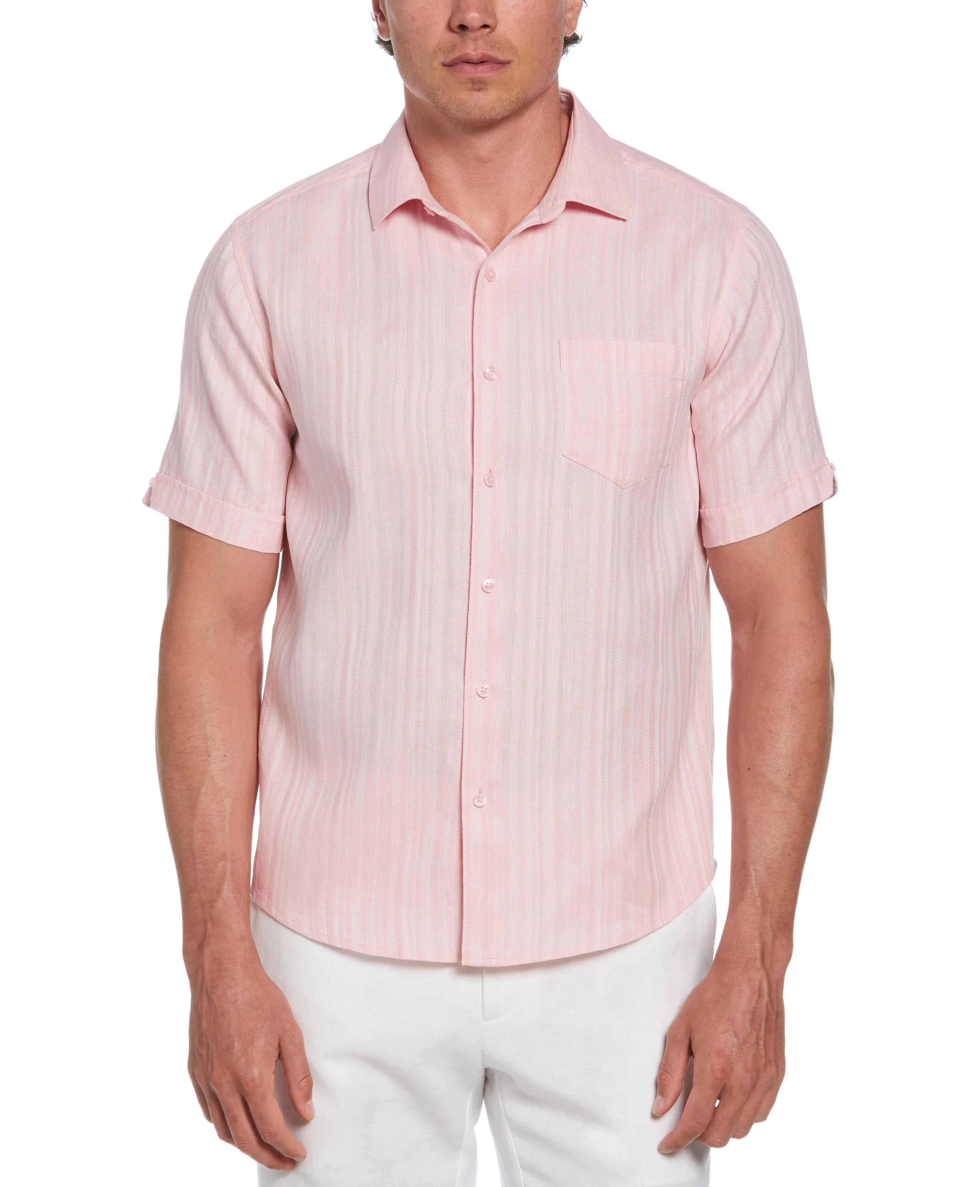 Linen Blend Dobby Stripe Print Shirt sold by Cubavera