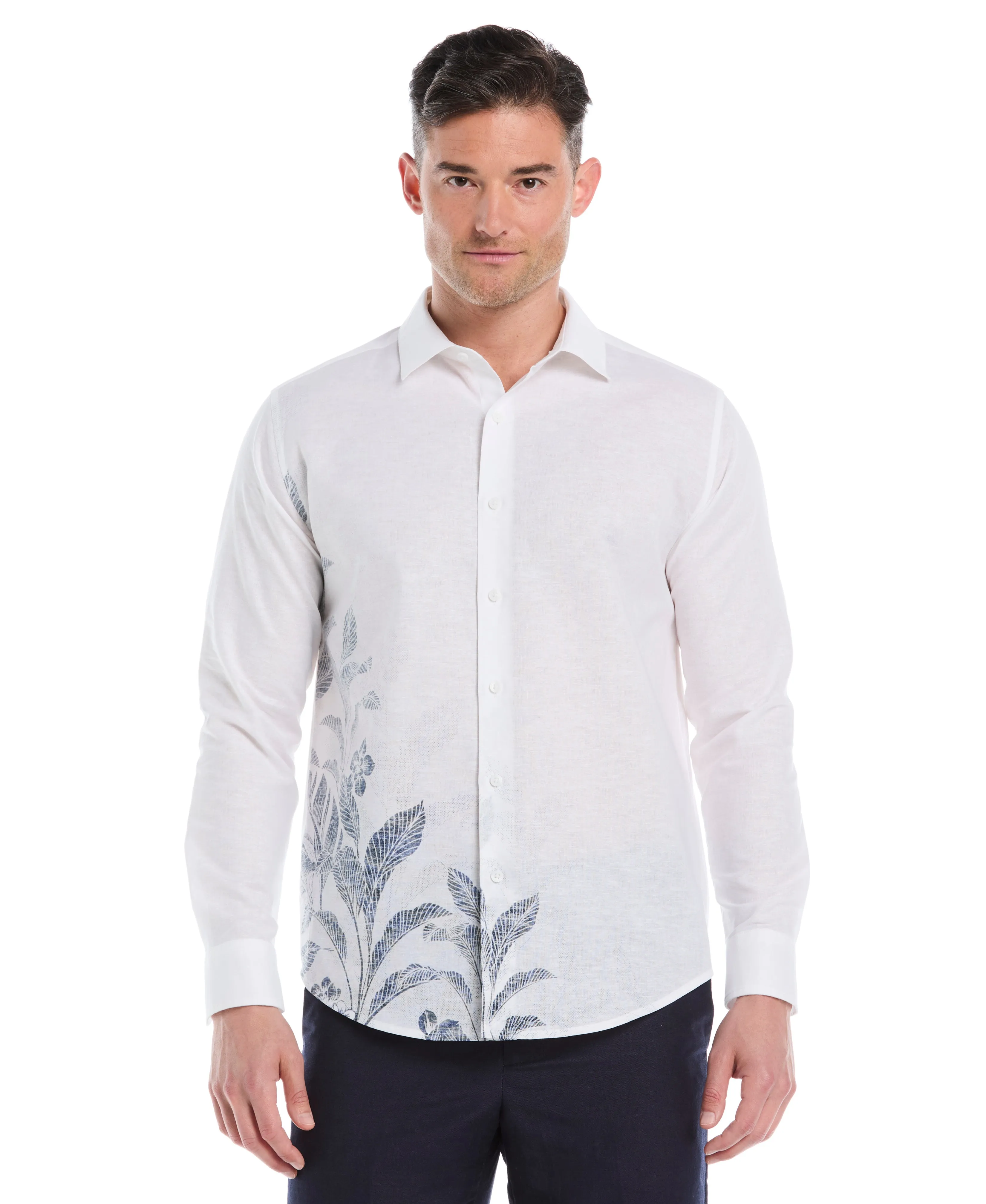 Linen Blend Print Shirt sold by Cubavera