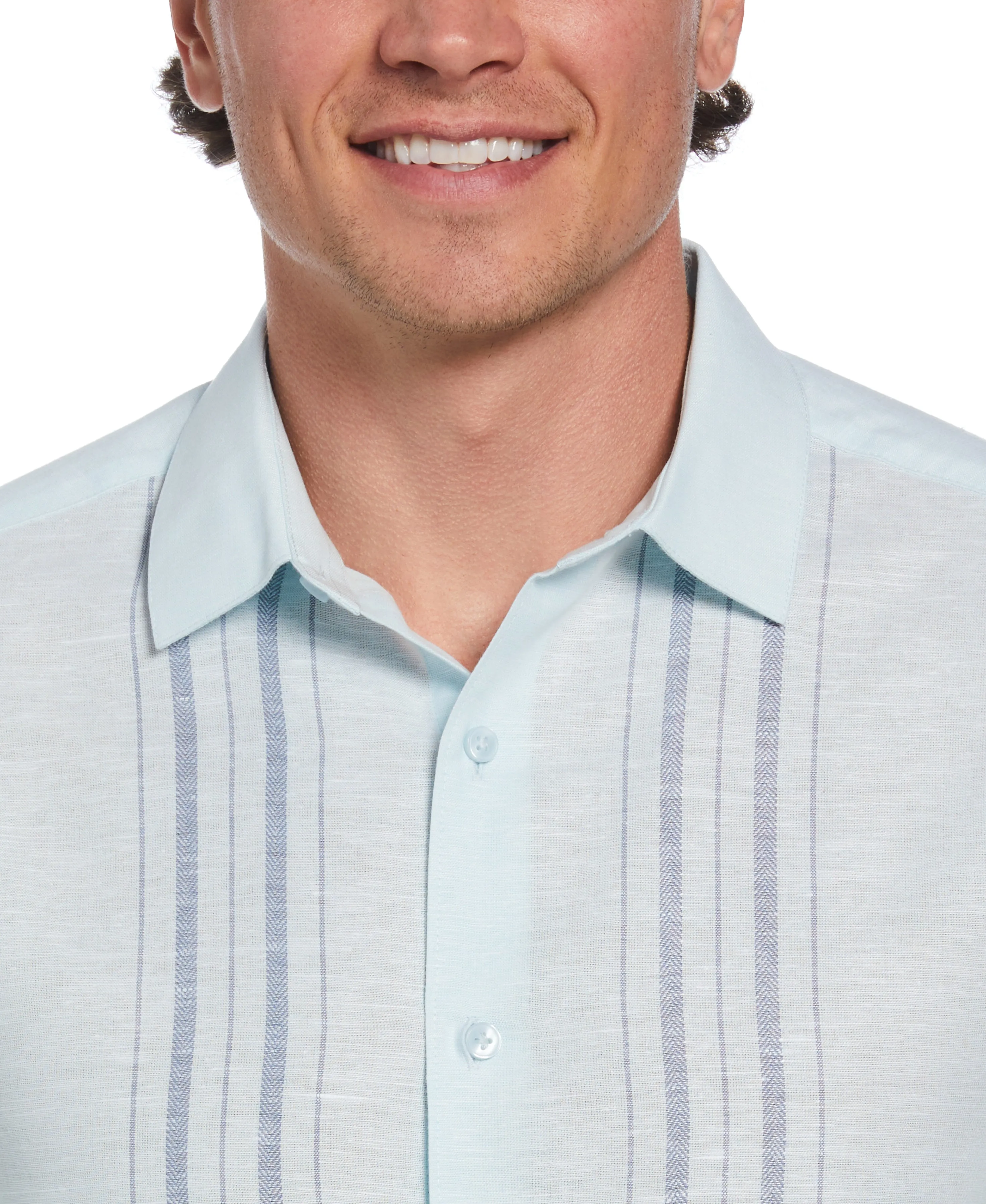 Big & Tall Linen Blend Herringbone Panel Shirt sold by Cubavera product image thumbnail 4