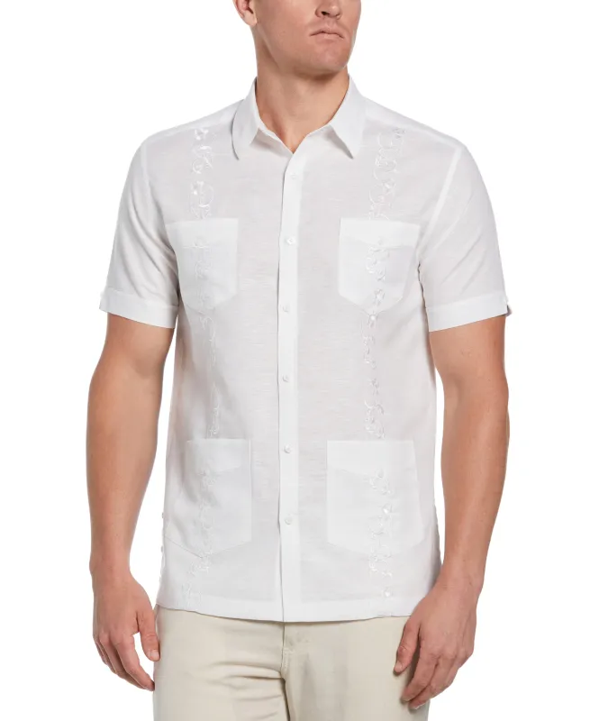 Big & Tall Linen Blend Tonal Embroidery Guayabera Shirt sold by Cubavera
