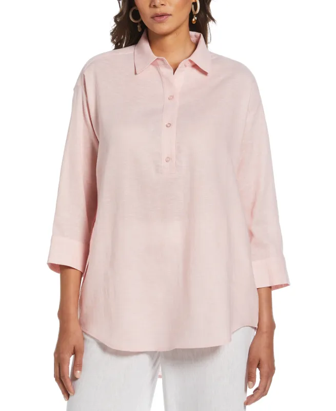 Linen Blend Cross-Dyed Popover Shirt sold by Cubavera