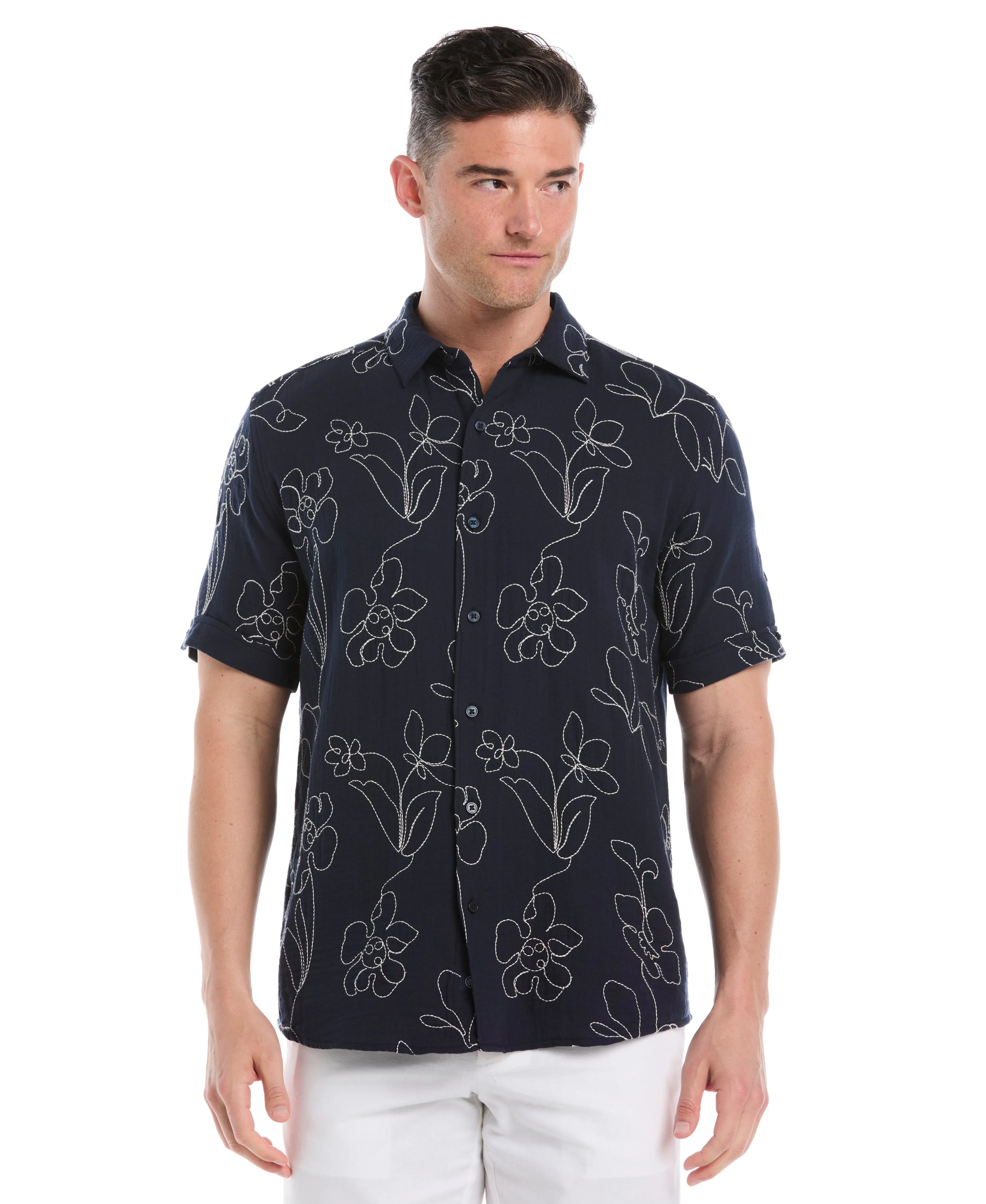 All-Over Embroidered Cotton Shirt sold by Cubavera