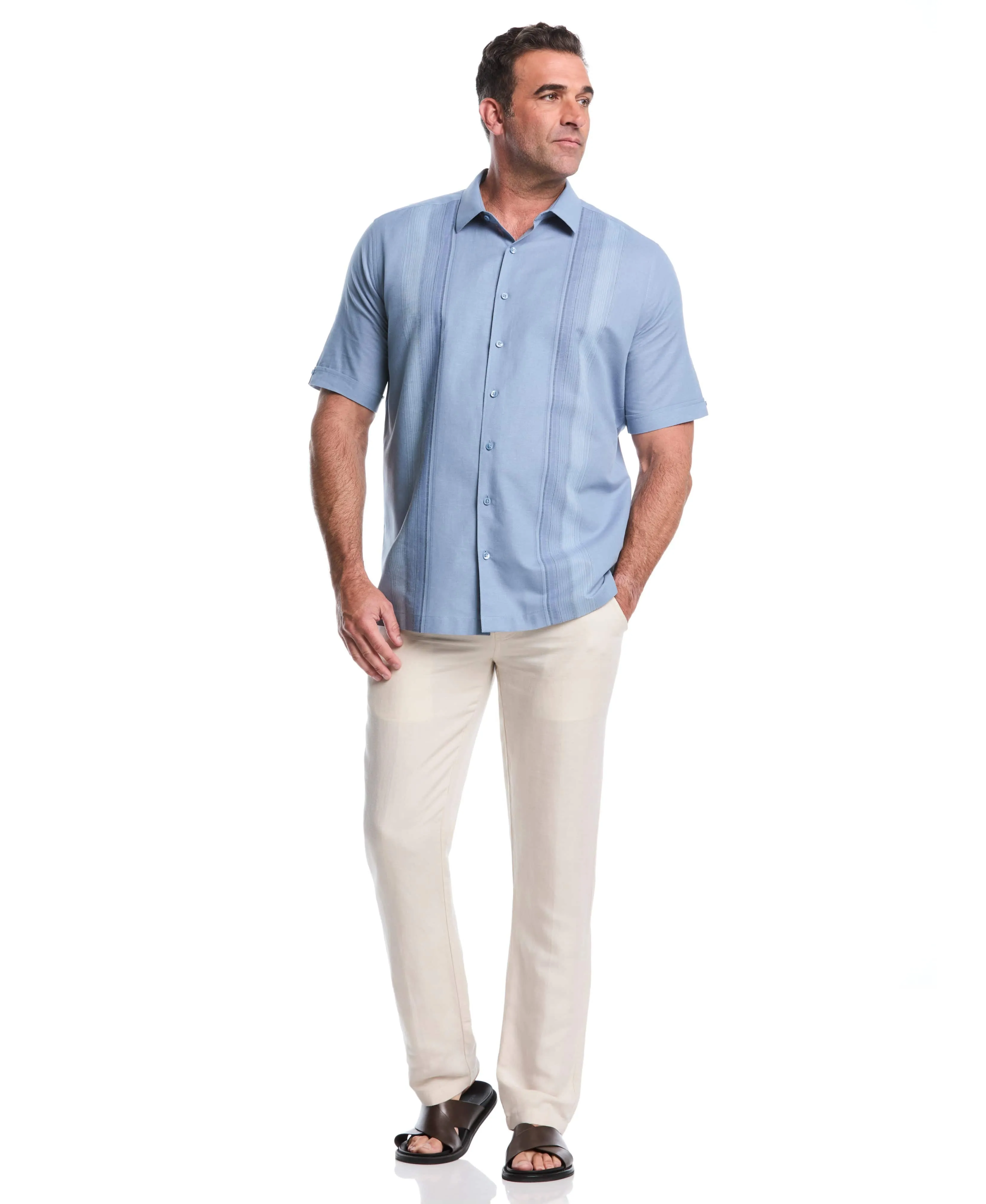 Big & Tall Linen Blend Yarn Dye Panel Shirt sold by Cubavera product image thumbnail 4