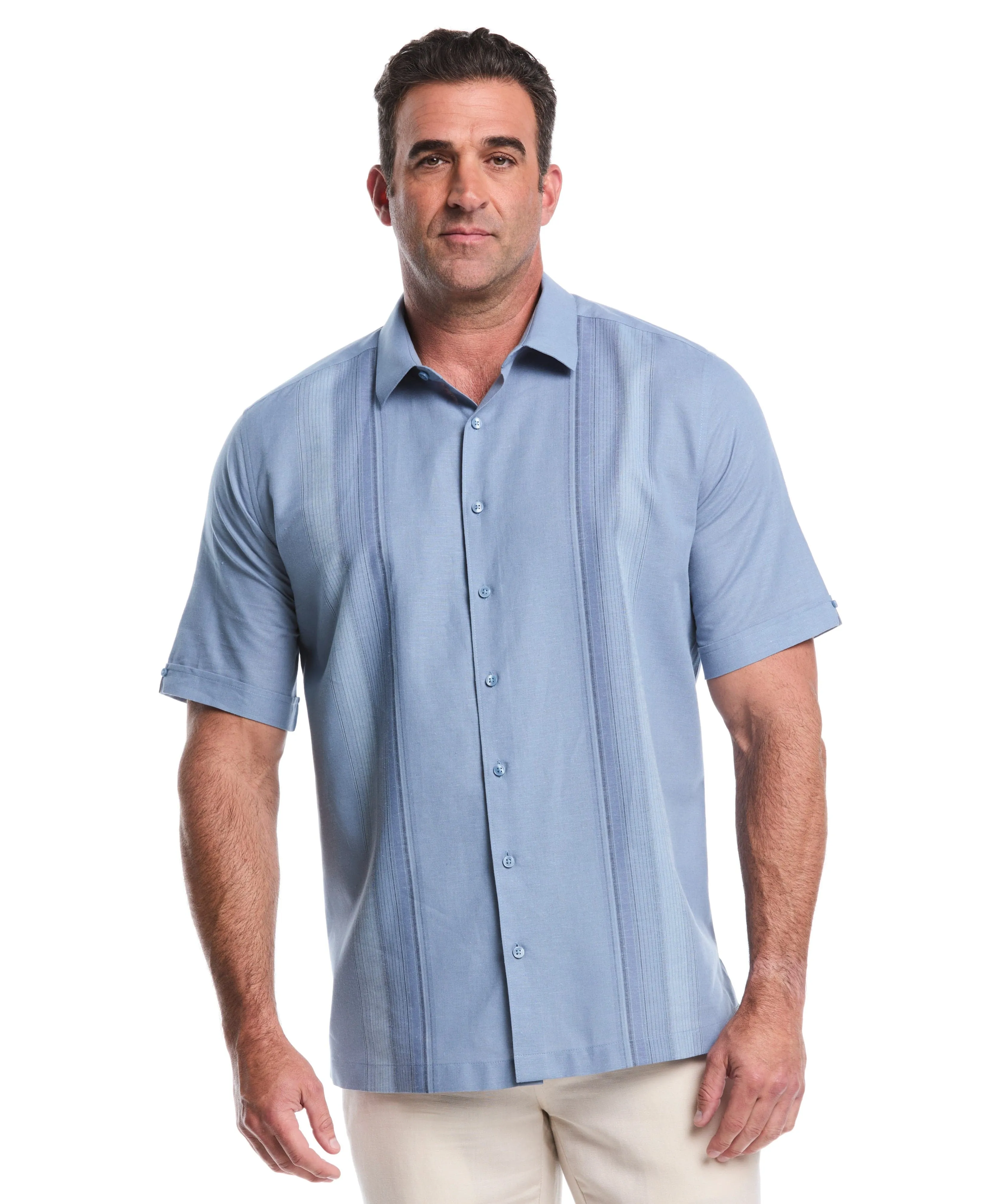 Big & Tall Linen Blend Yarn Dye Panel Shirt sold by Cubavera