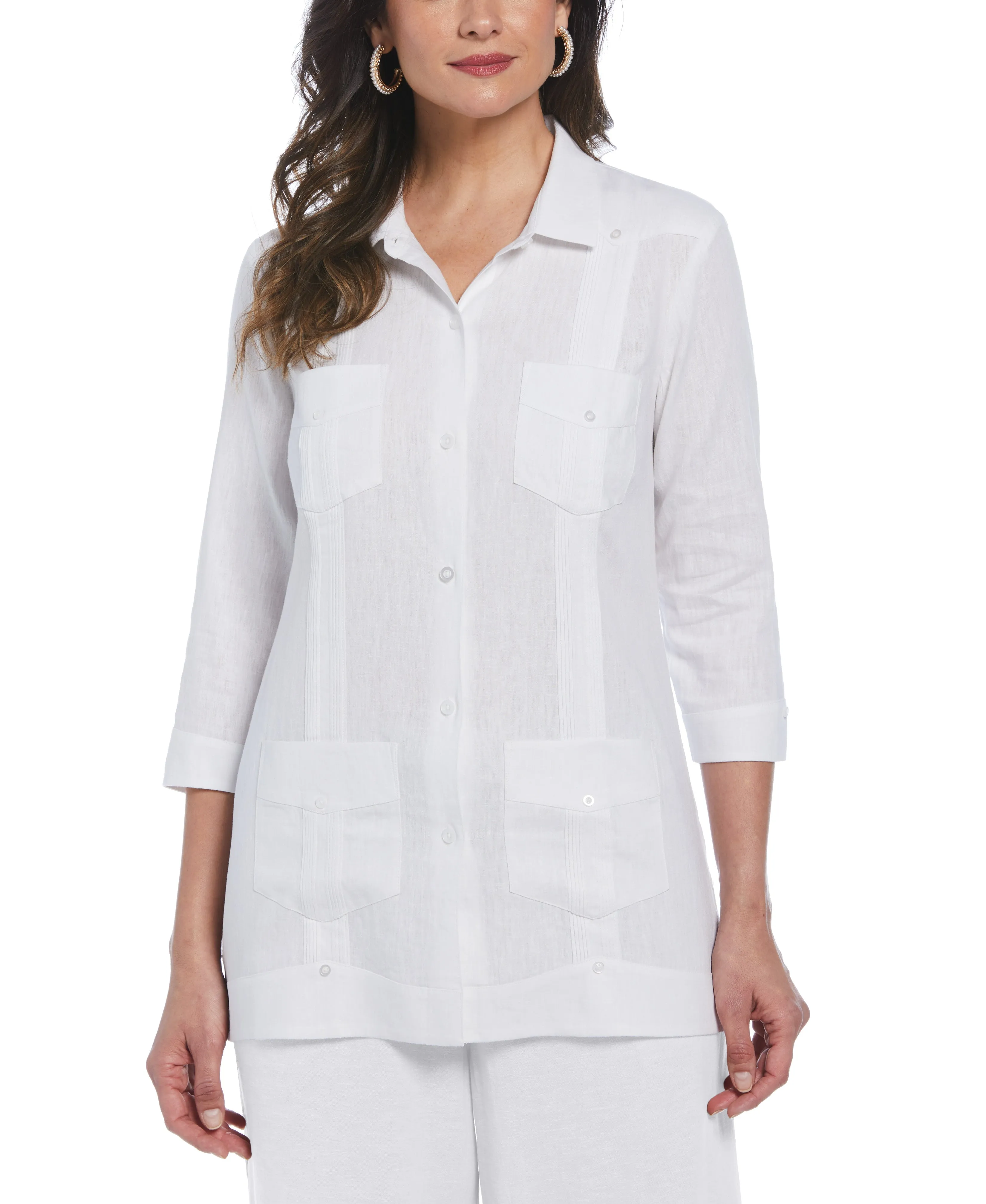 Linen Blend Guayabera Blouse sold by Cubavera
