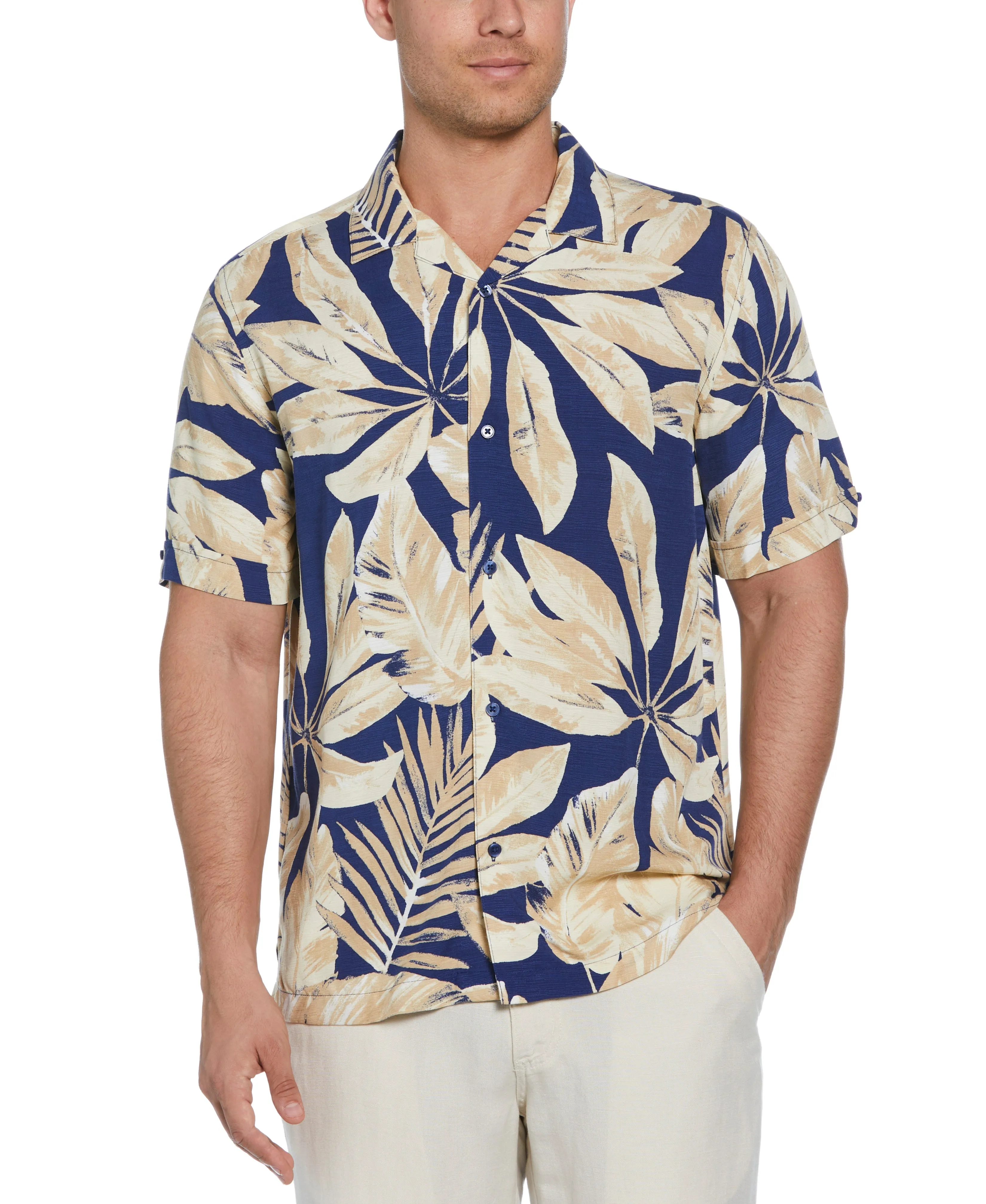 Textured Large Scale Palm Print Shirt sold by Cubavera