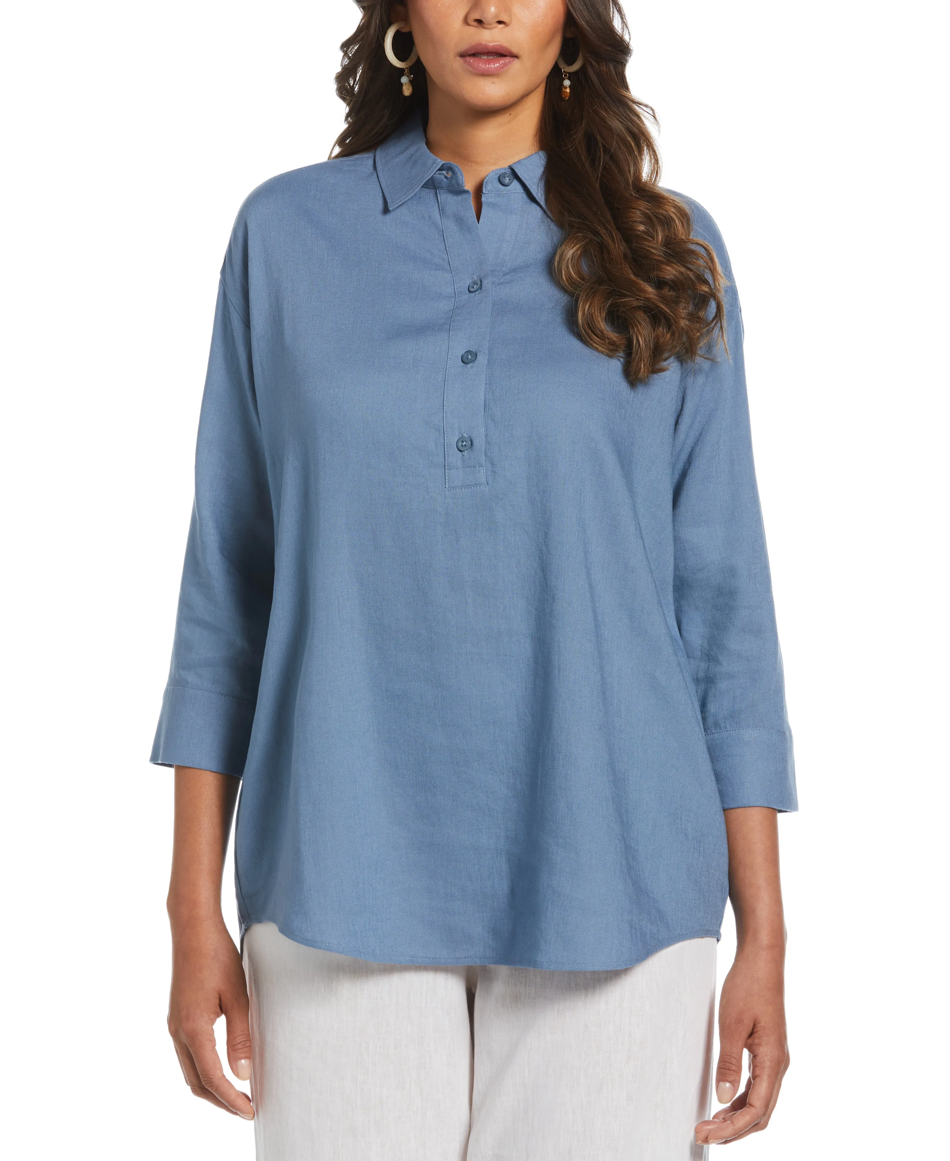 Linen Blend Solid Popover Shirt sold by Cubavera