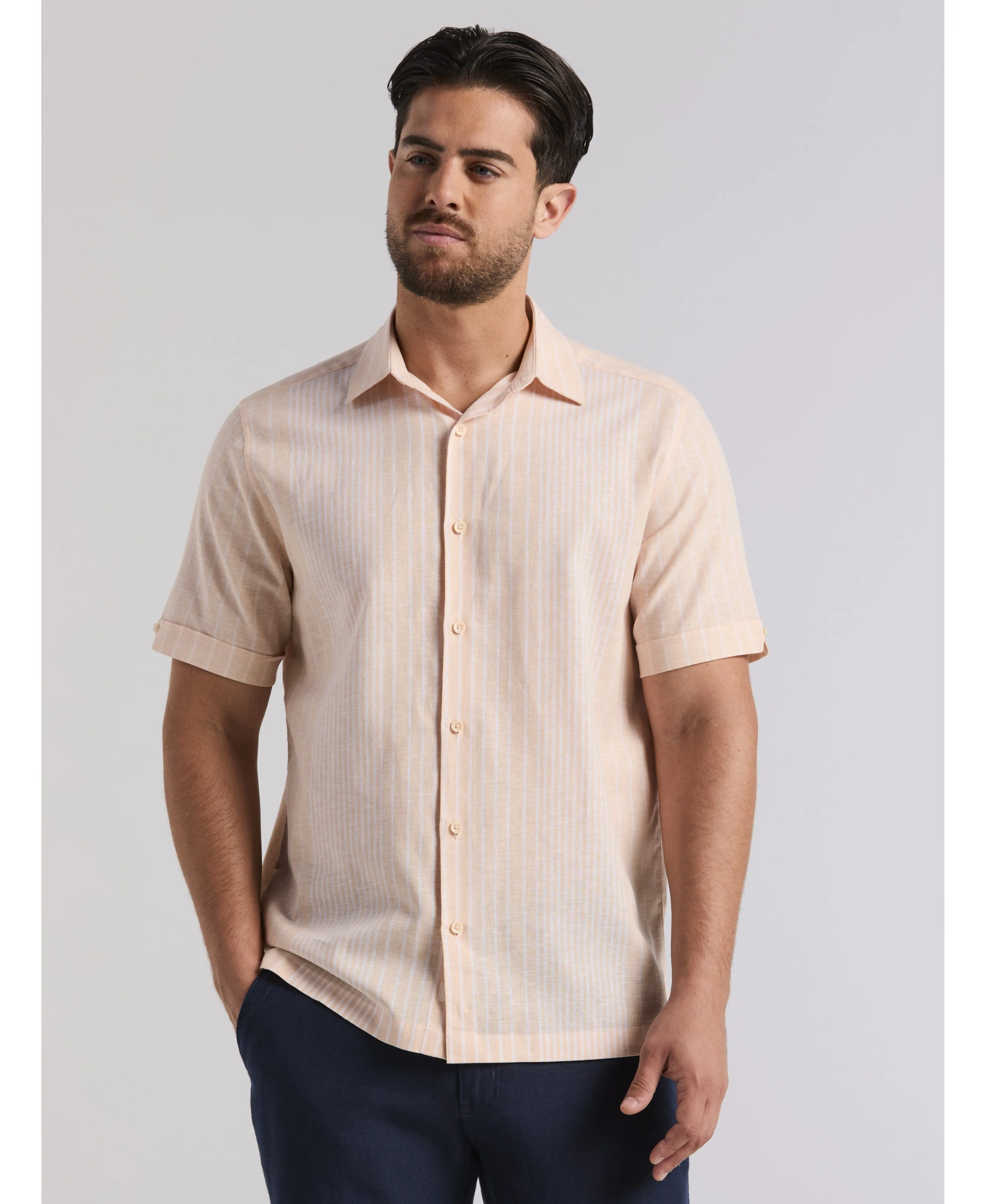 Linen Blend Engineered Stripe Shirt sold by Cubavera