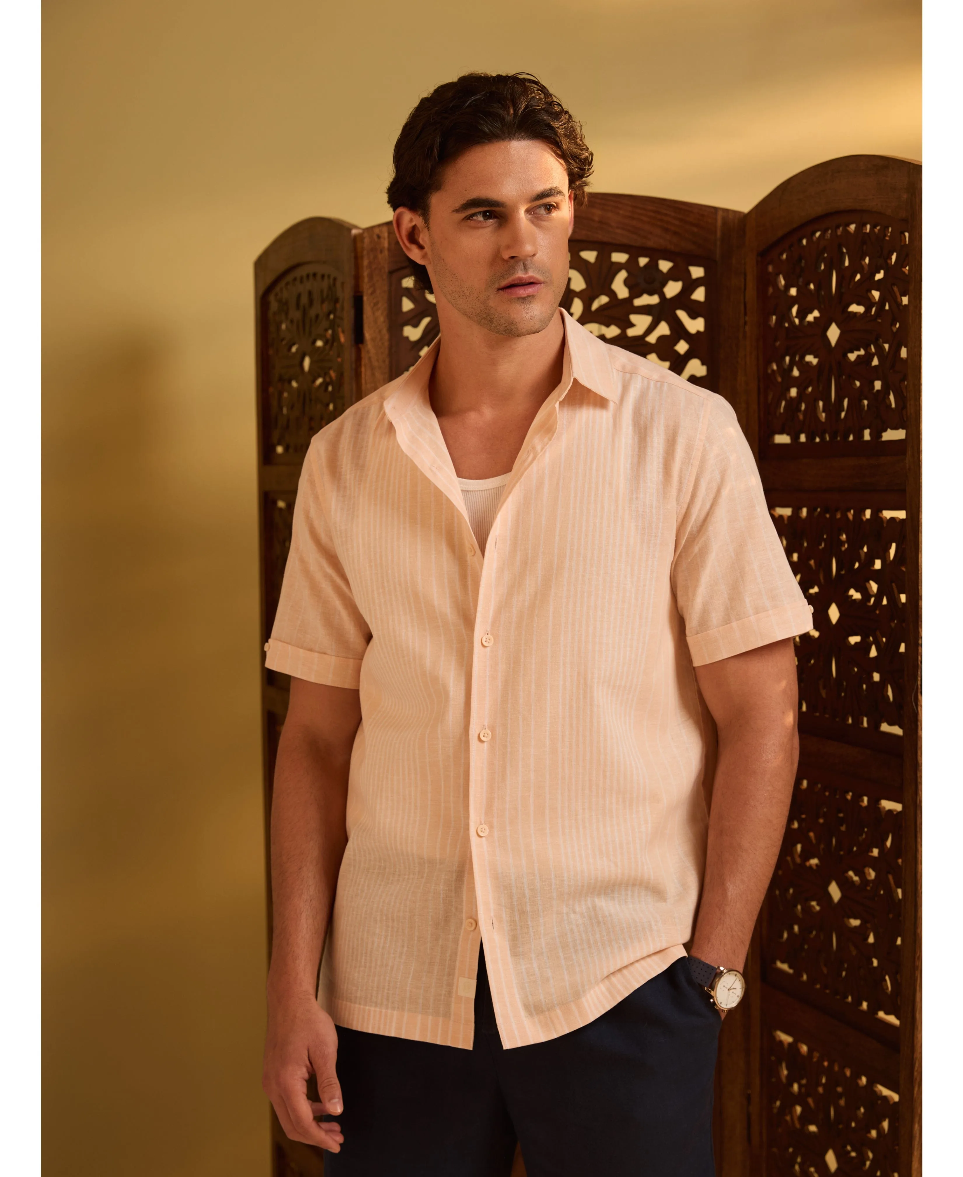 Linen Blend Engineered Stripe Shirt sold by Cubavera product image thumbnail 2