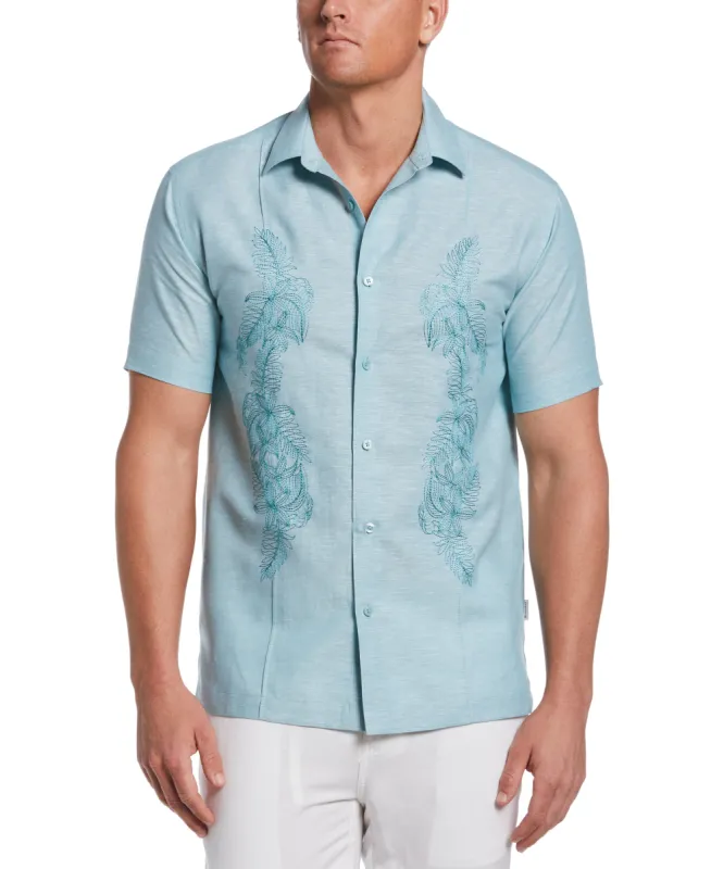 Big & Tall Linen Blend Floral Embroidered Panel Shirt sold by Cubavera