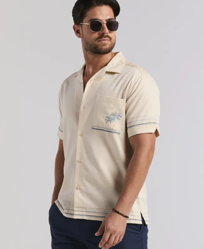Palm & Border Embroidery Shirt made by Cubavera