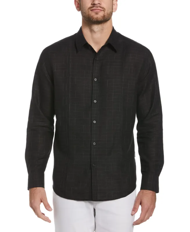 Linen Blend Dobby Textured Tuck Panel Shirt sold by Cubavera